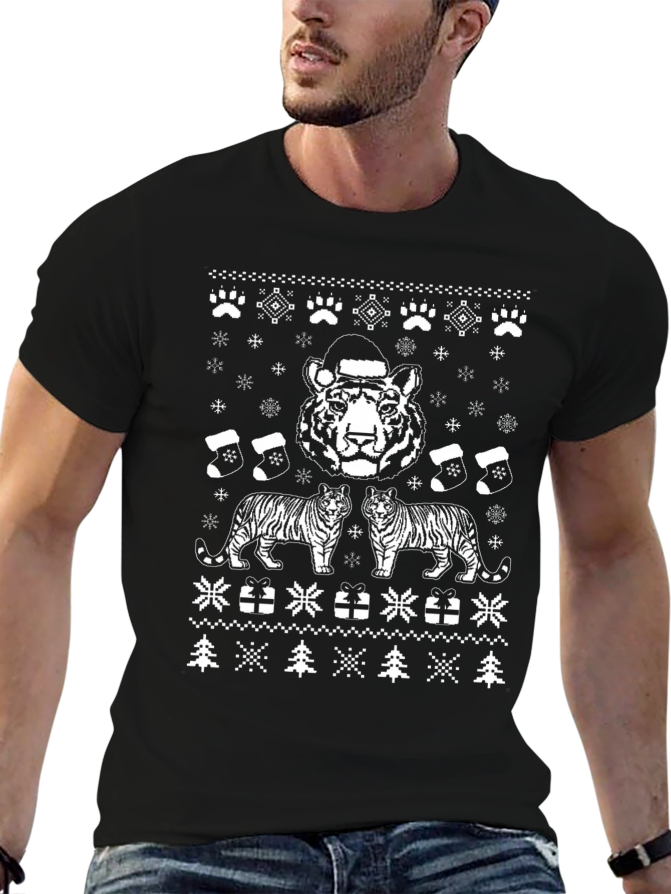 Festive Tiger Christmas Sweater T-Shirt