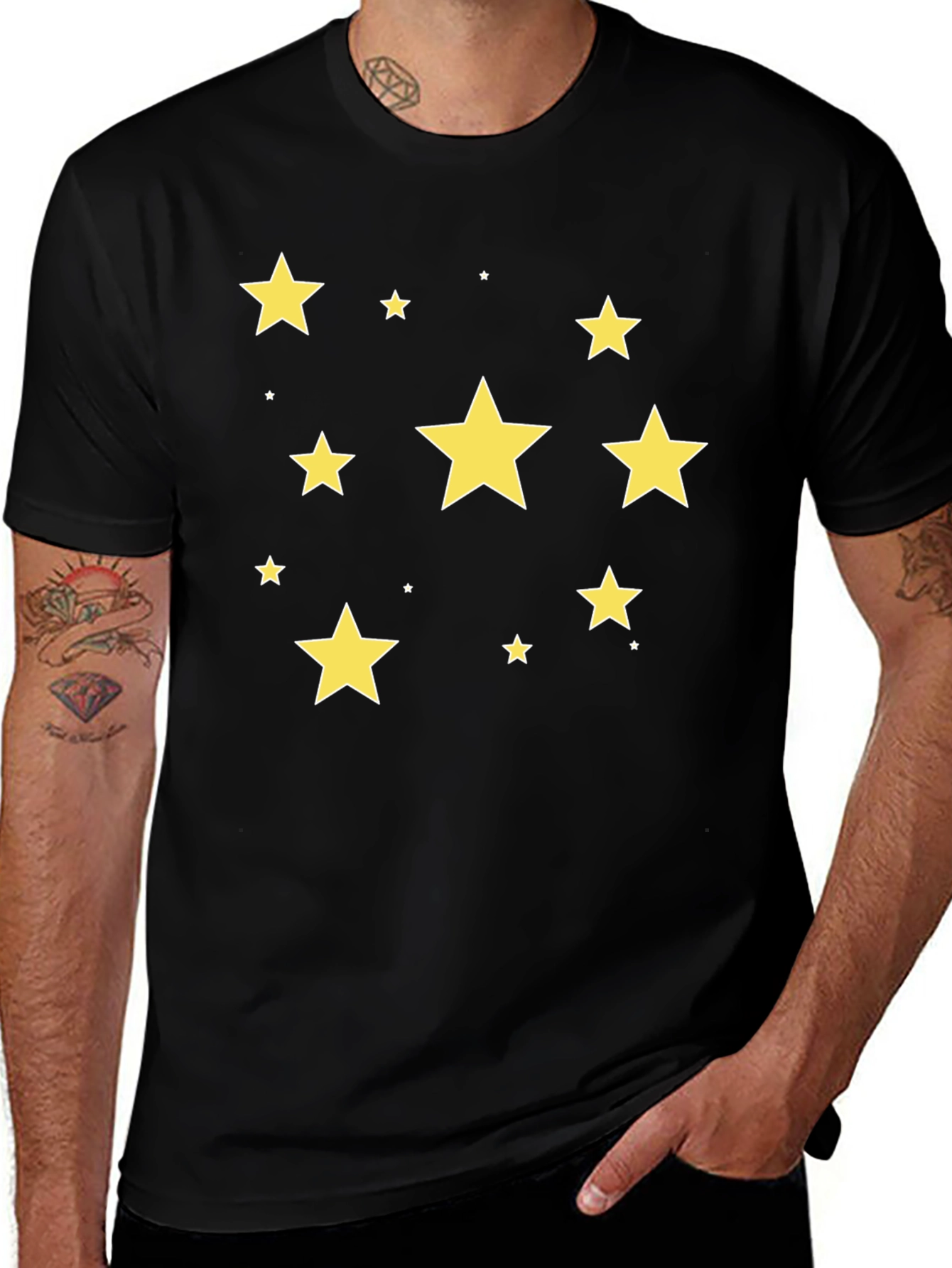 Starry Night T-Shirt - Black Cotton Crew Neck