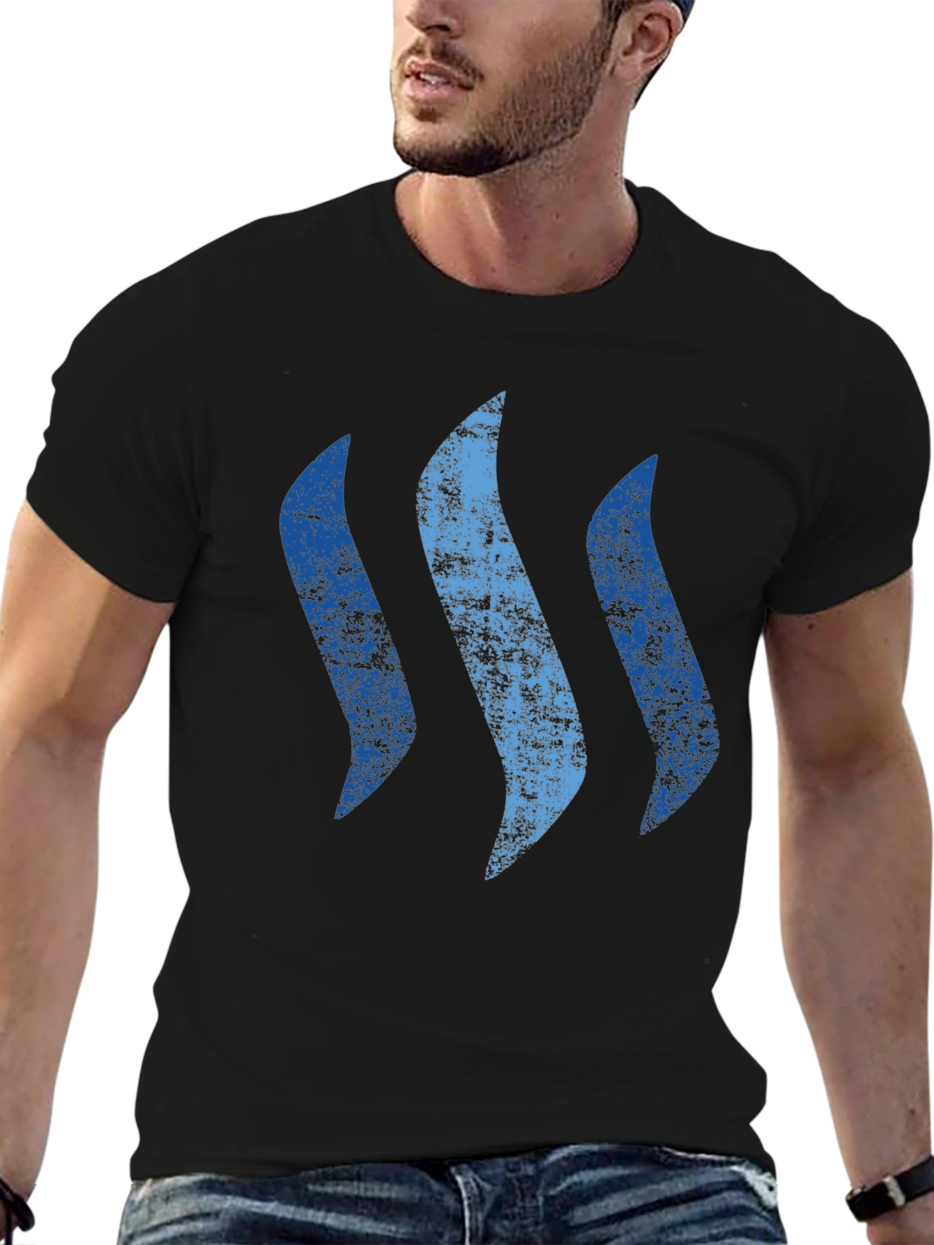 Mens Black T-Shirt with Abstract Blue Graphic