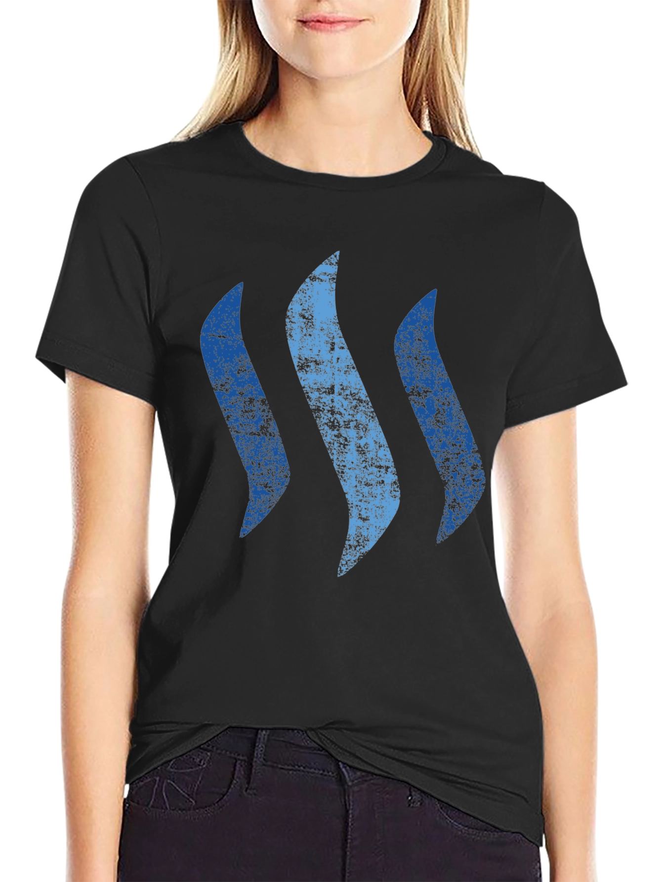 Mens Black T-Shirt with Abstract Blue Graphic