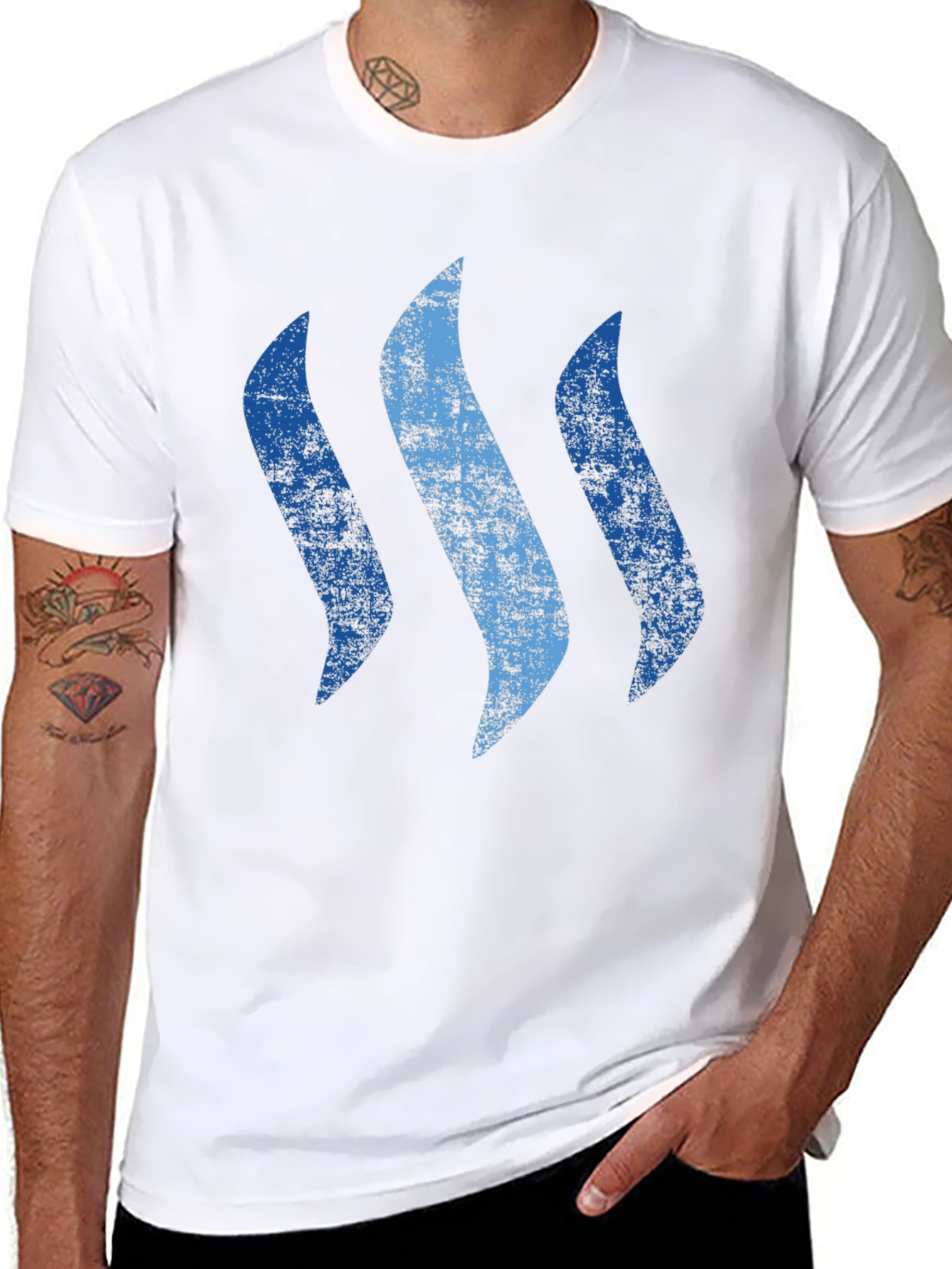 Mens Black T-Shirt with Abstract Blue Graphic