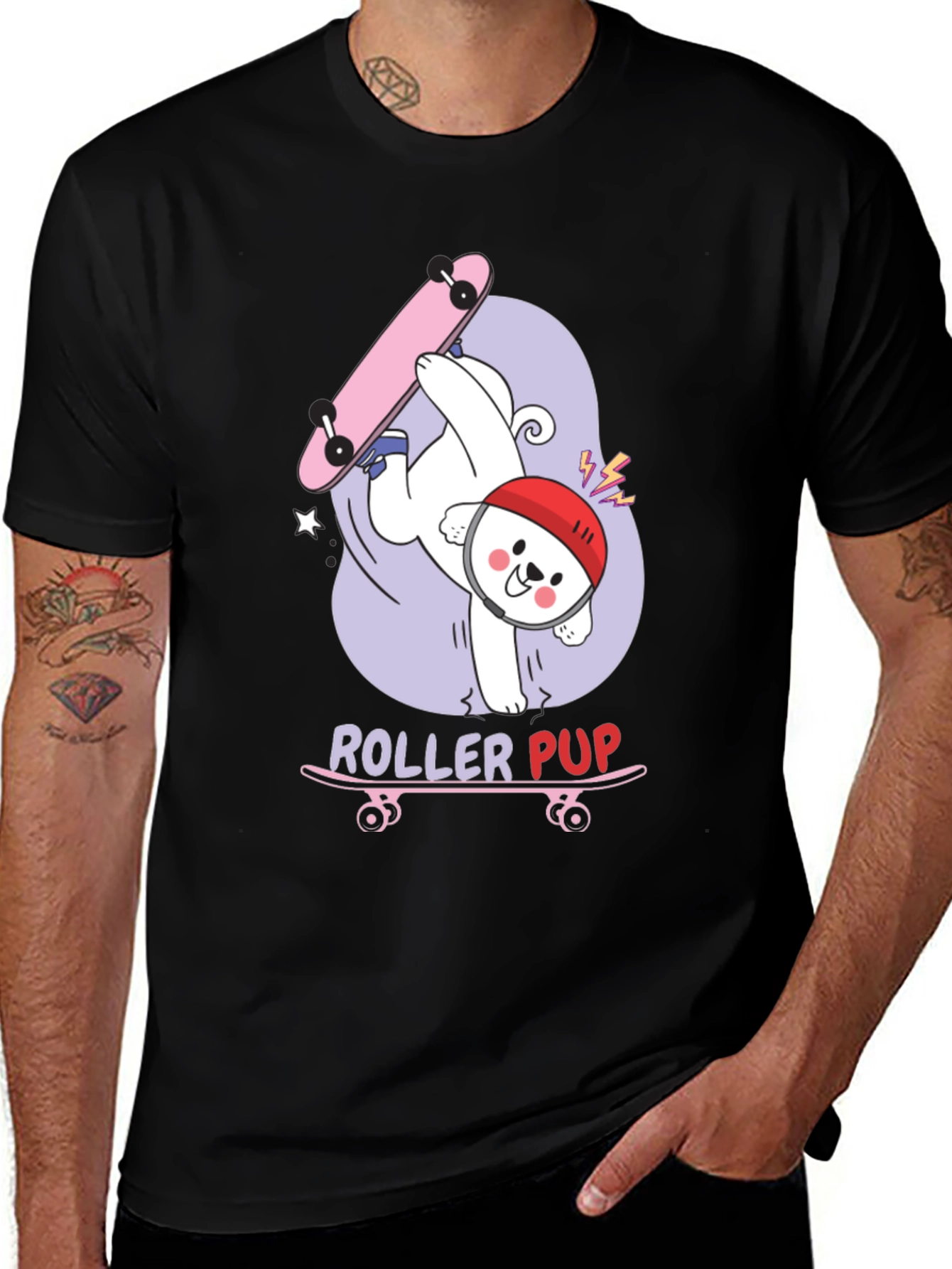 Roller Pup Graphic T-Shirt - Skateboarding Dog Tee