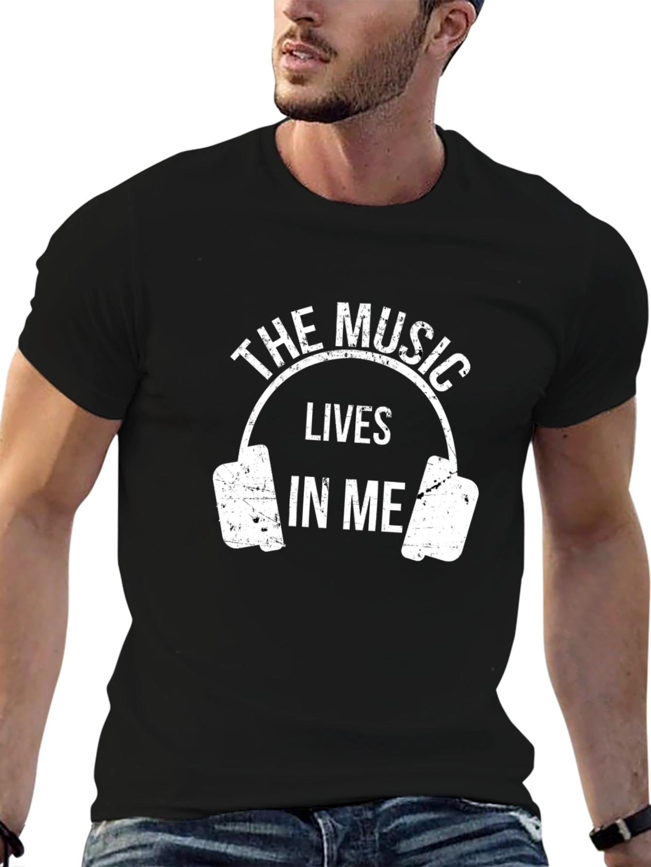 The Music Lives In Me Black Graphic Tee