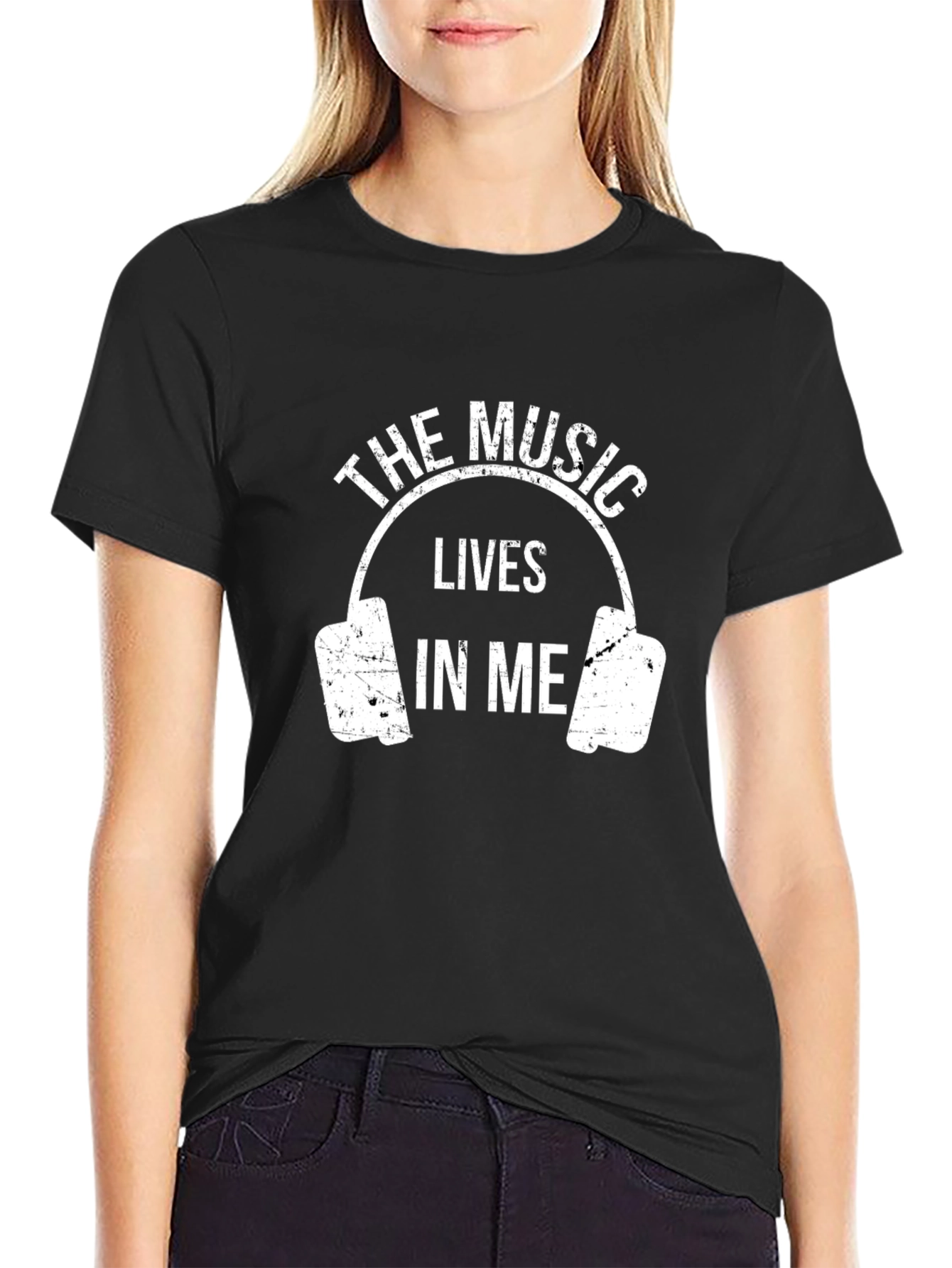The Music Lives In Me Black Graphic Tee