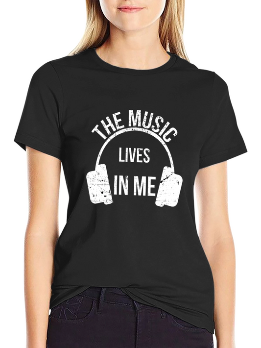 The Music Lives In Me Black Graphic Tee