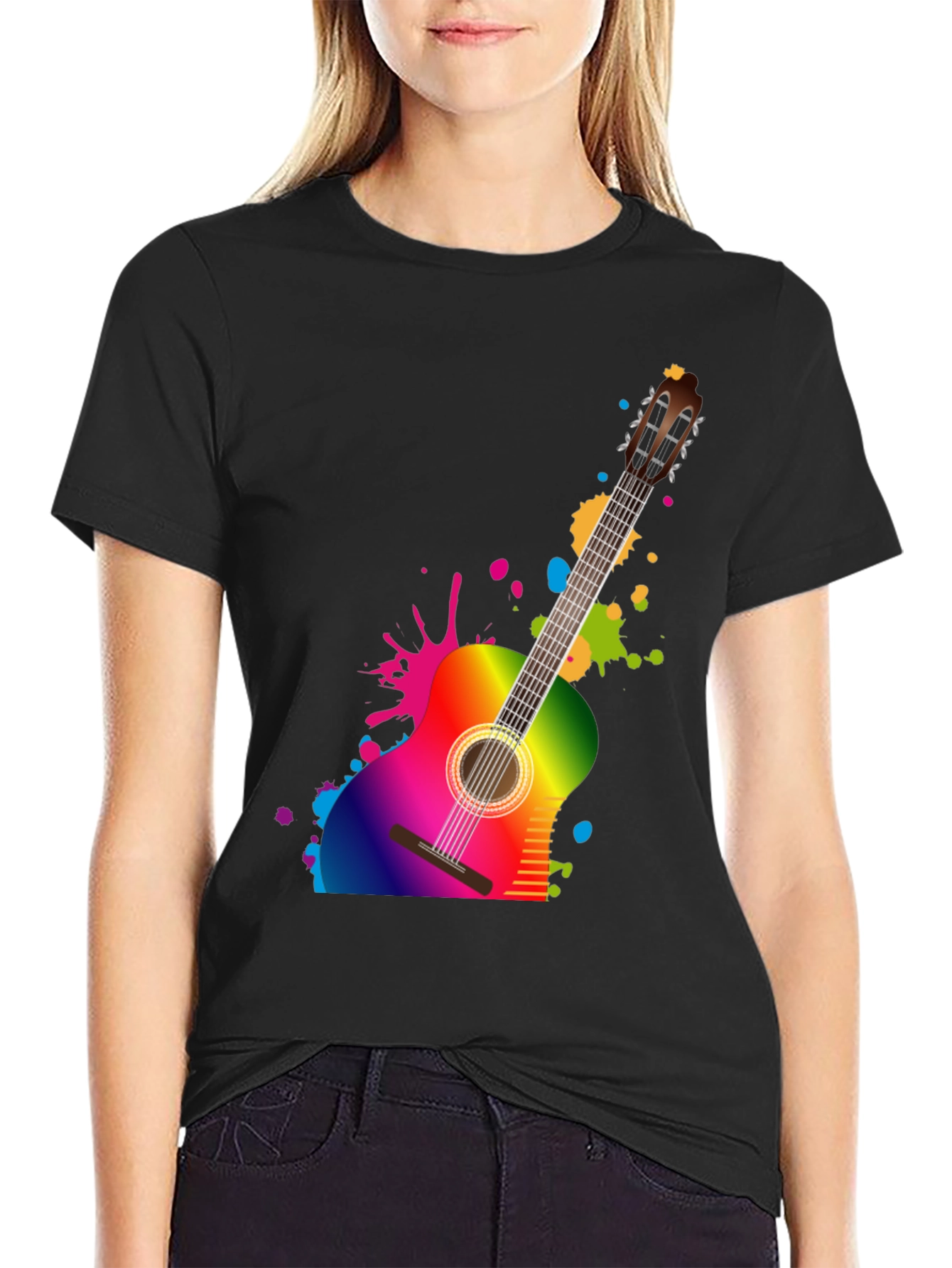 Rainbow Guitar Graphic Black T-Shirt