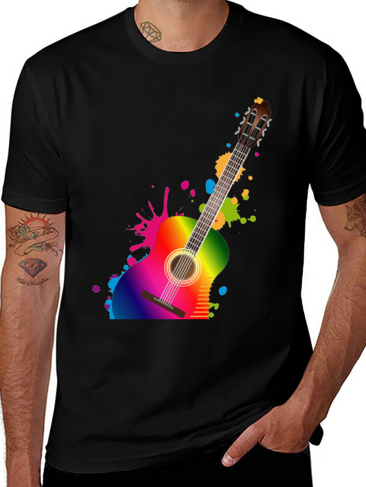 Rainbow Guitar Graphic Black T-Shirt