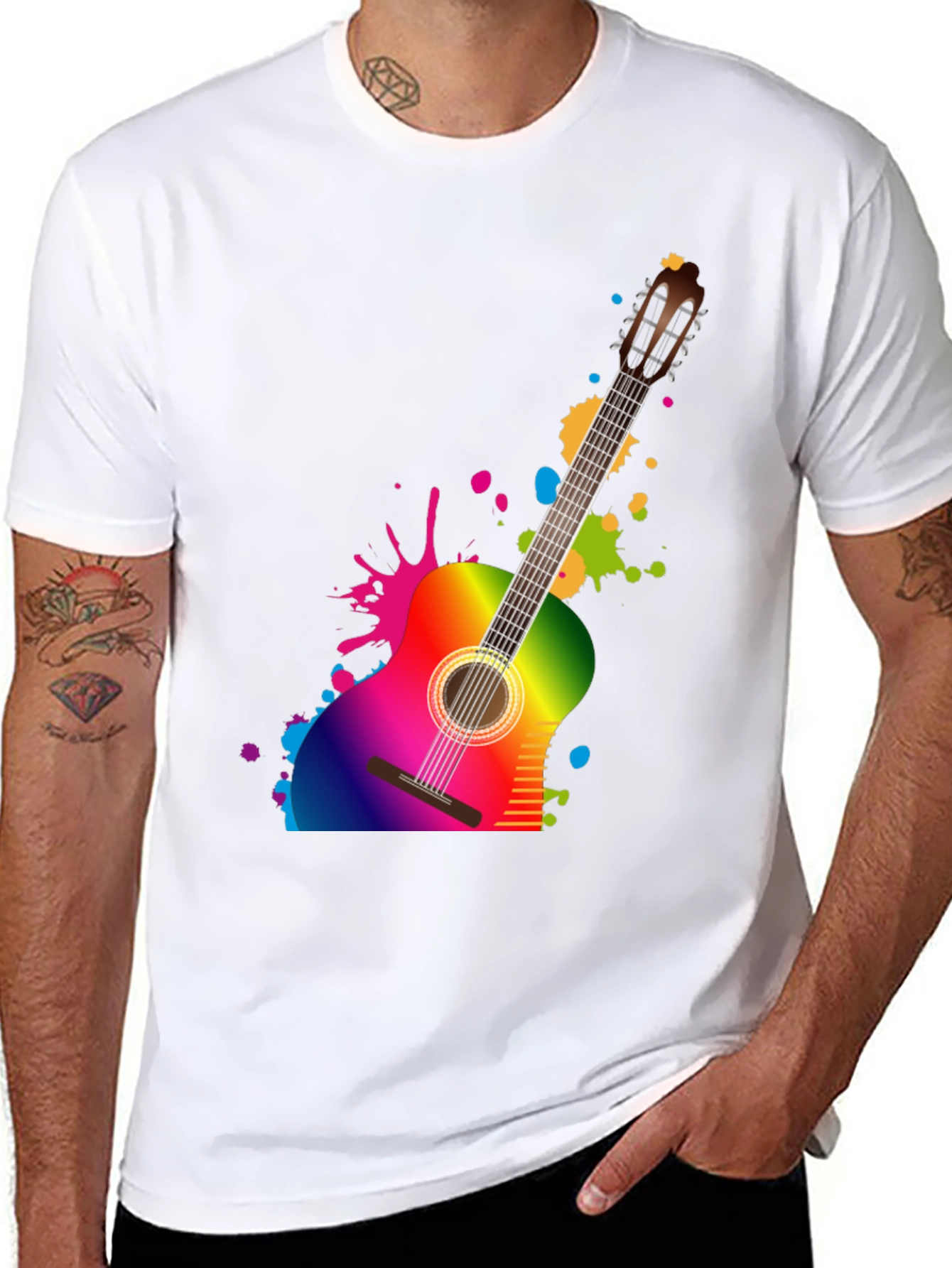 Rainbow Guitar Graphic Black T-Shirt