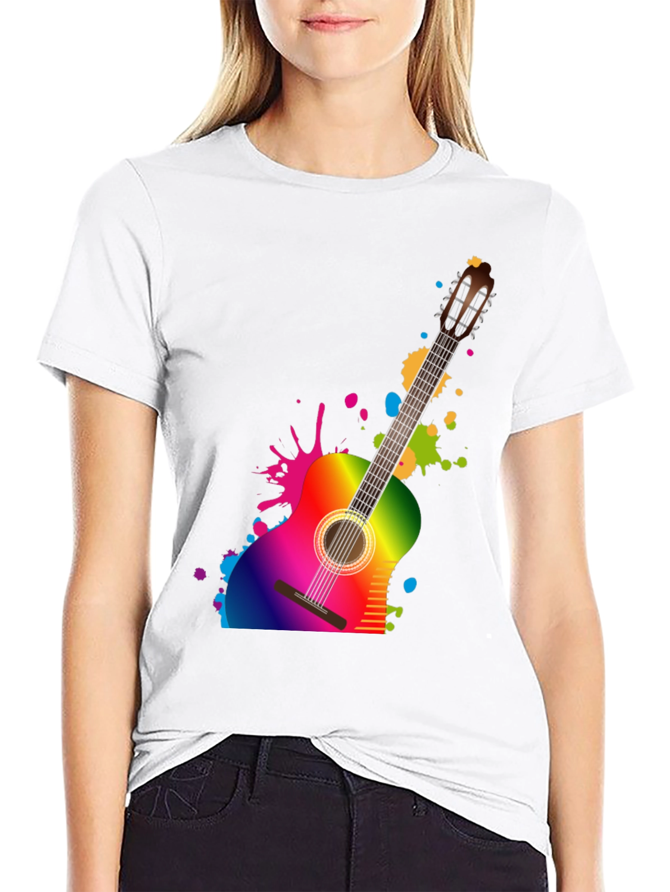 Rainbow Guitar Graphic Black T-Shirt
