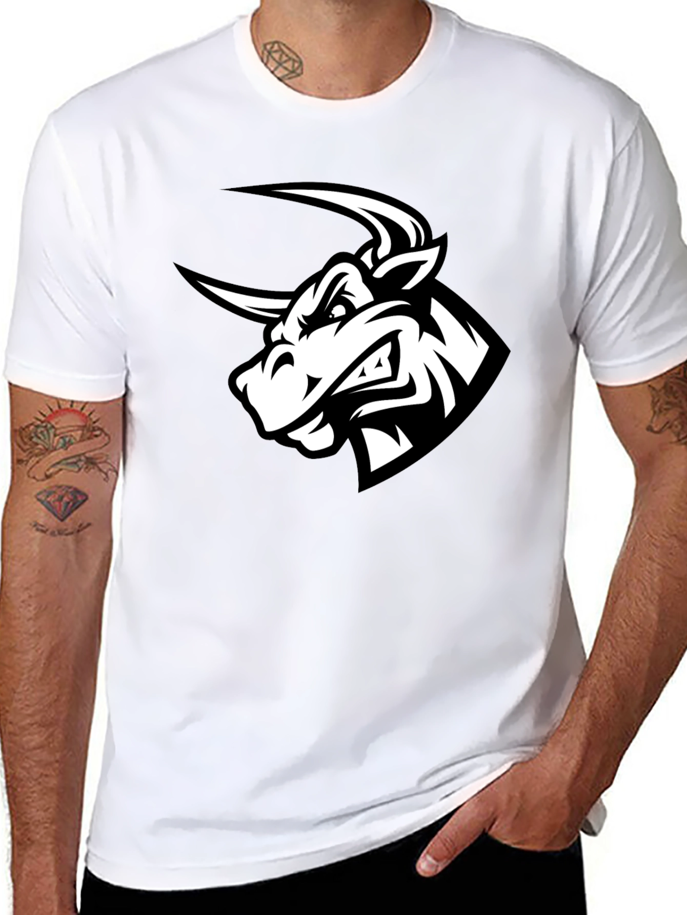 Black Bull Graphic Tee - Mens Crew Neck T-Shirt