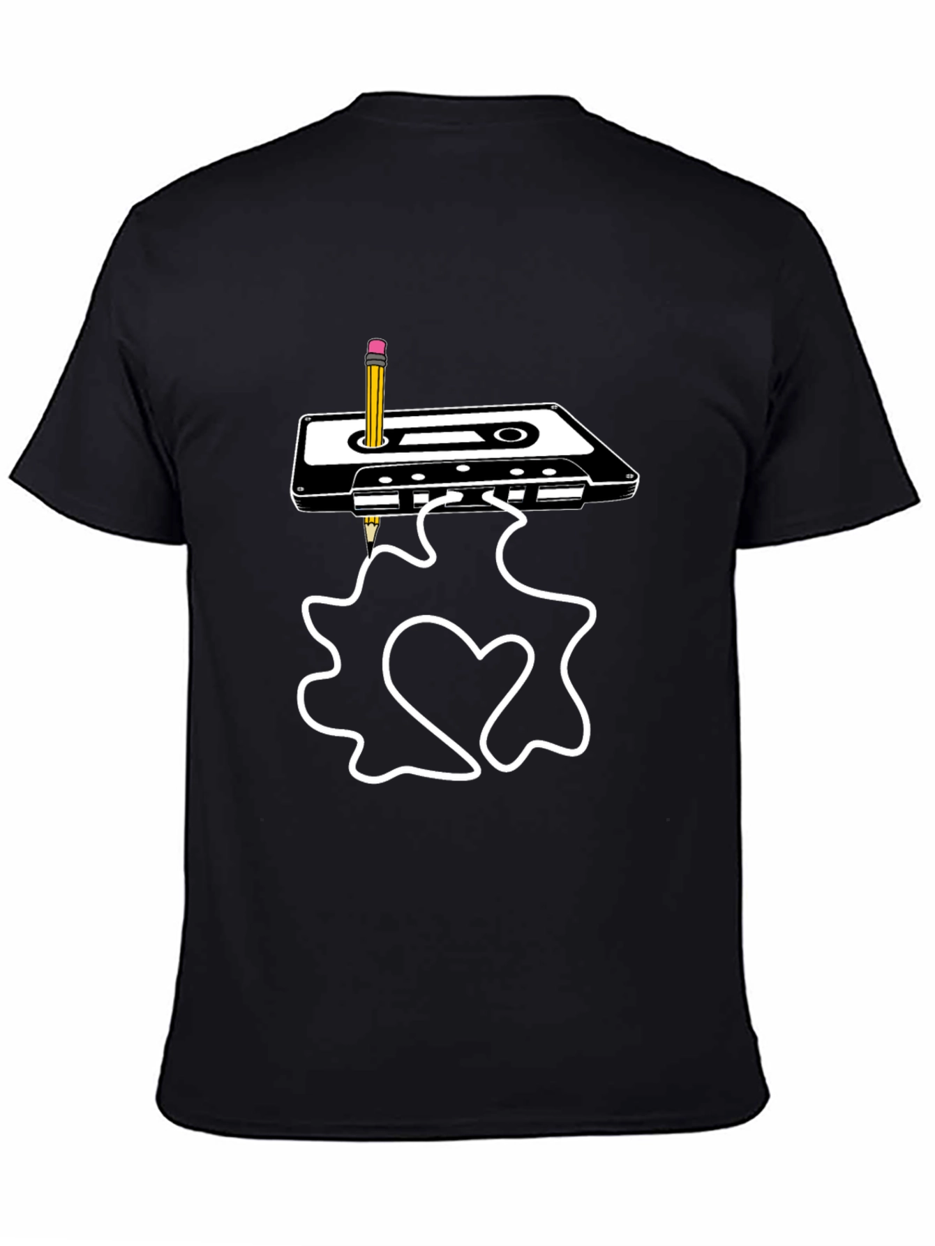 Retro Cassette & Pencil Graphic Tee - Black