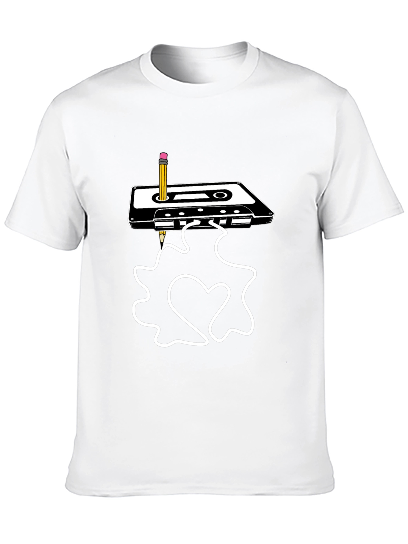Retro Cassette & Pencil Graphic Tee - Black