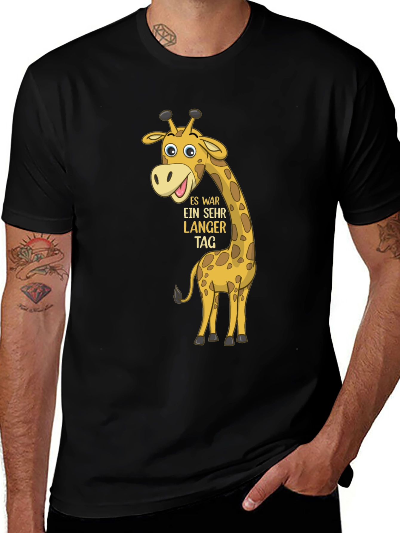Giraffe Cartoon Black T-Shirt
