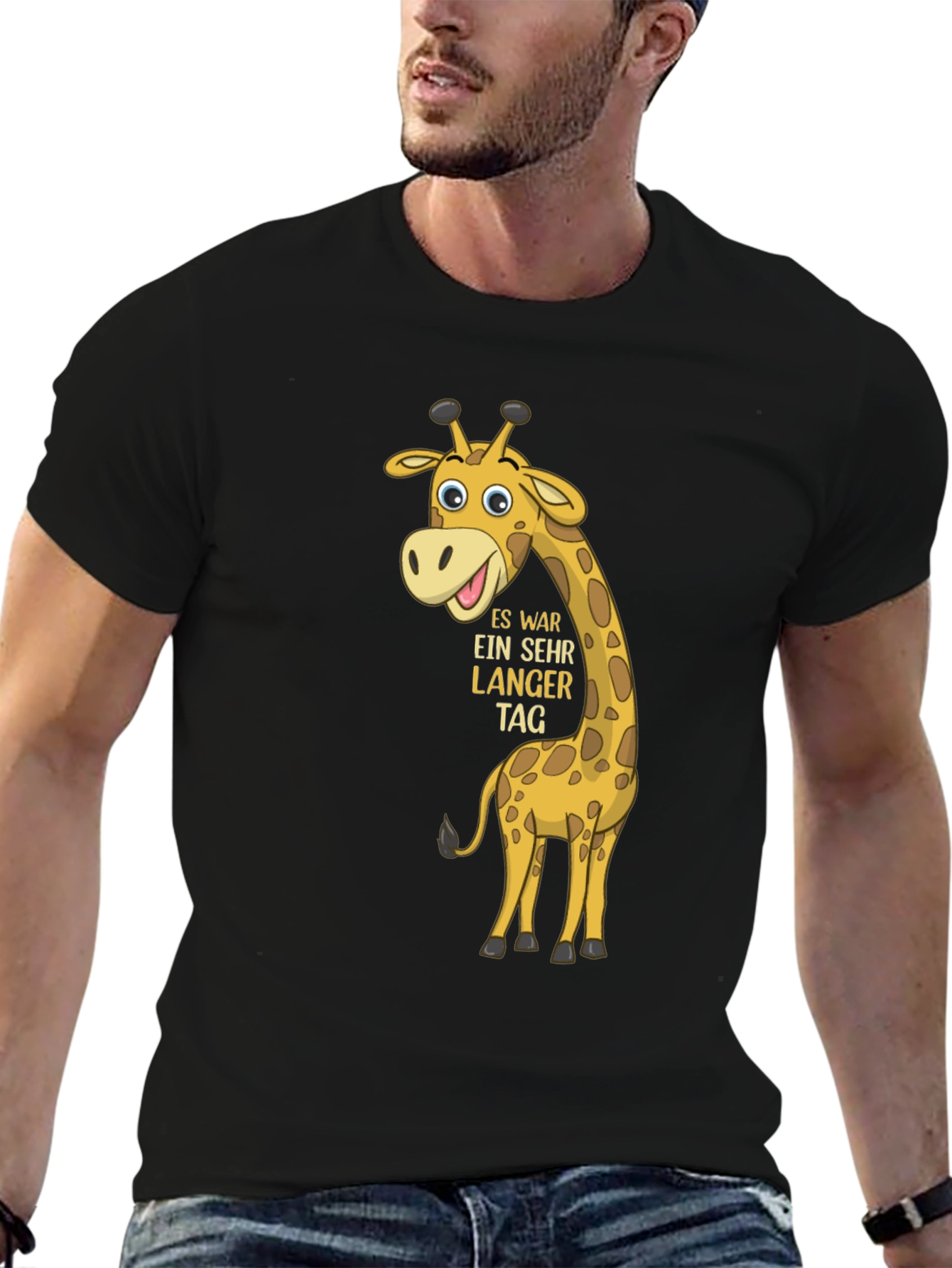 Giraffe Cartoon Black T-Shirt