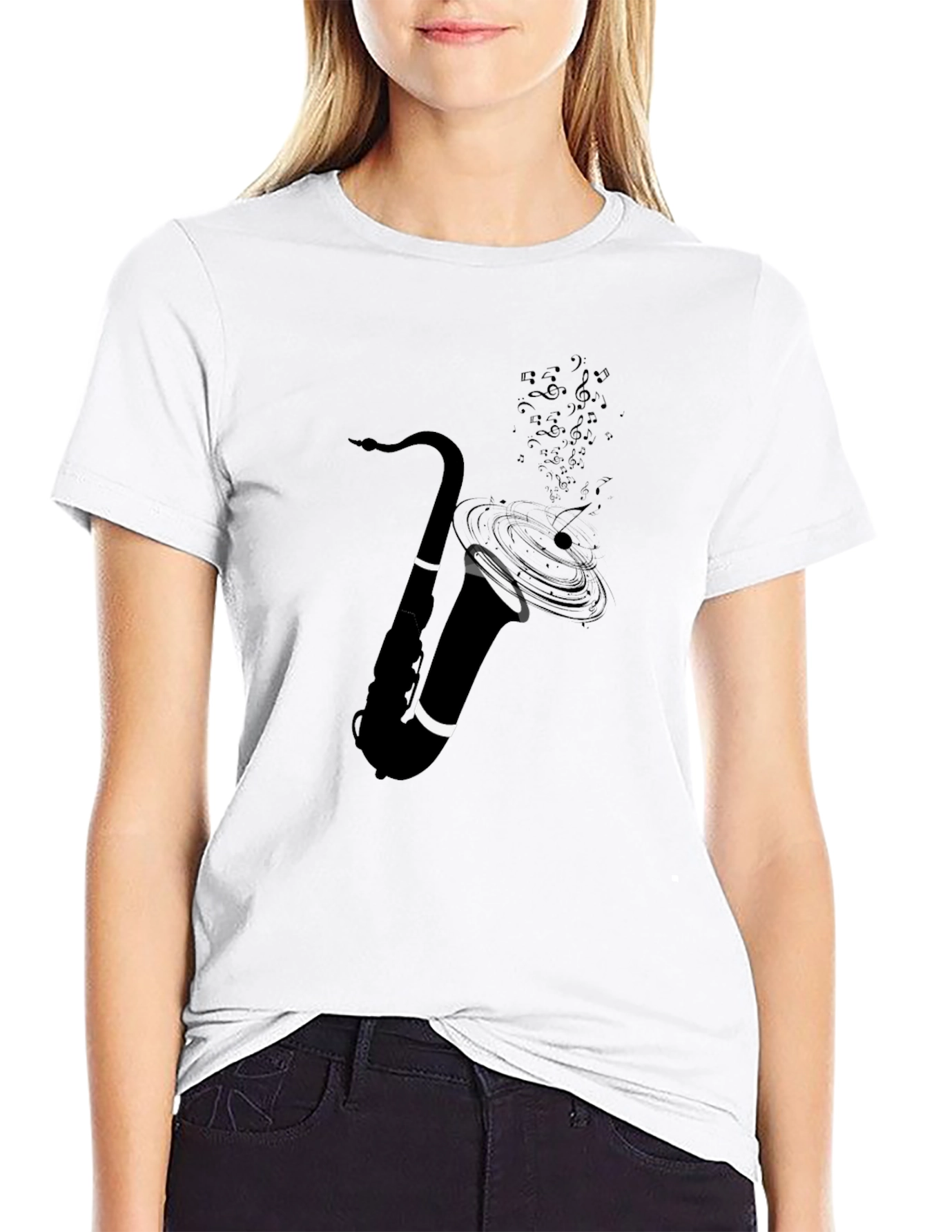 Saxophone Music Notes Graphic Tee - Black