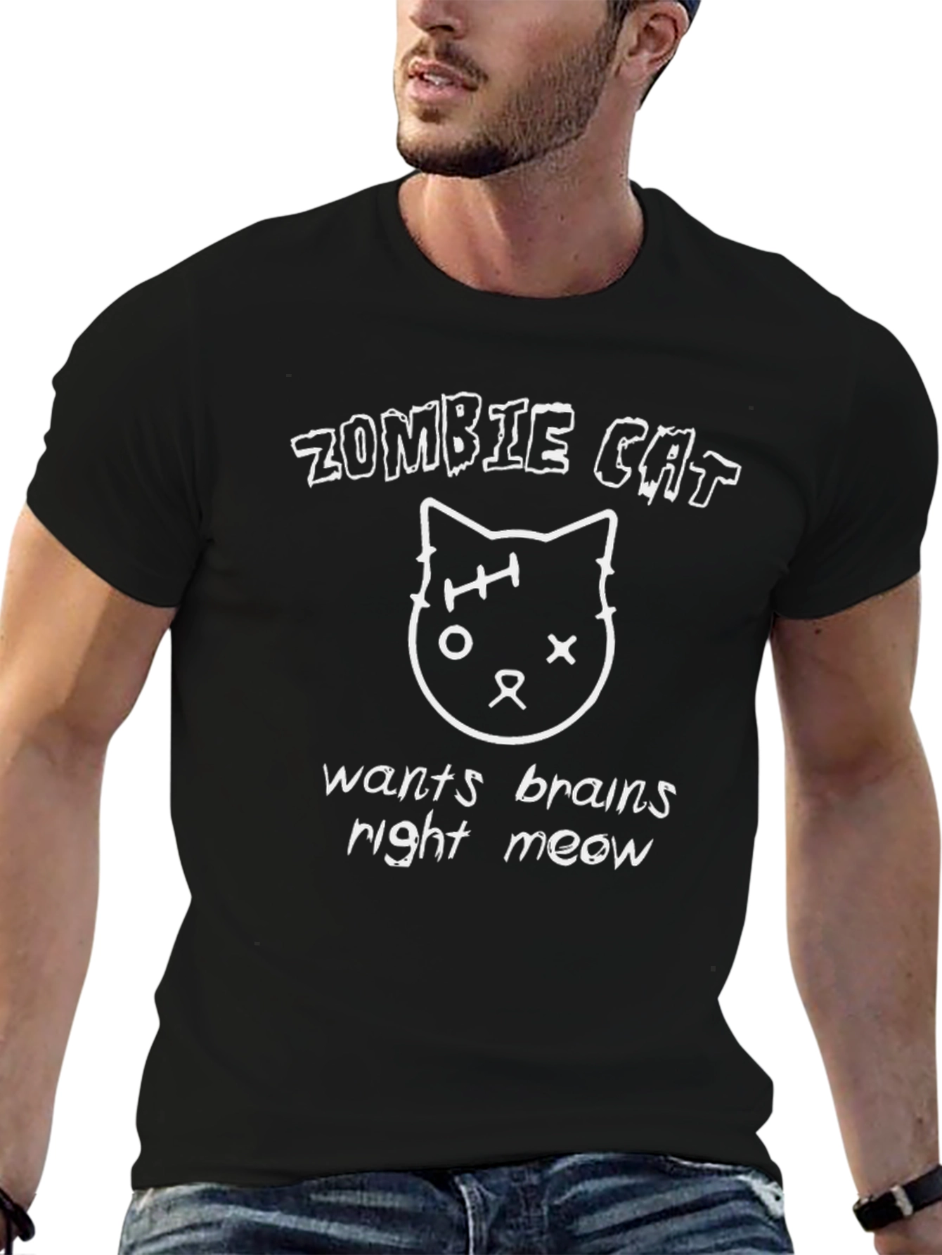 Zombie Cat Brains T-Shirt - Funny Halloween Tee