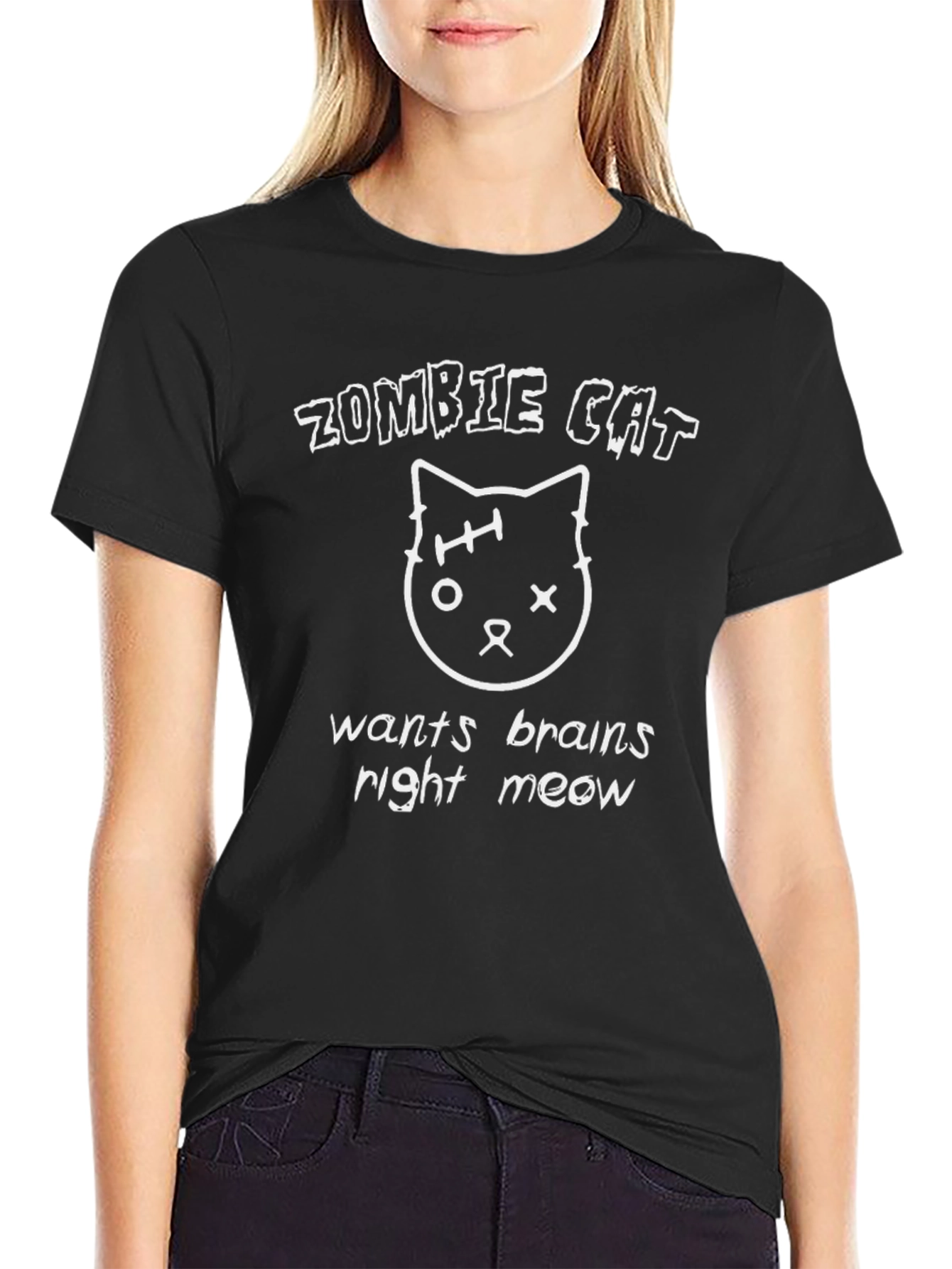 Zombie Cat Brains T-Shirt - Funny Halloween Tee