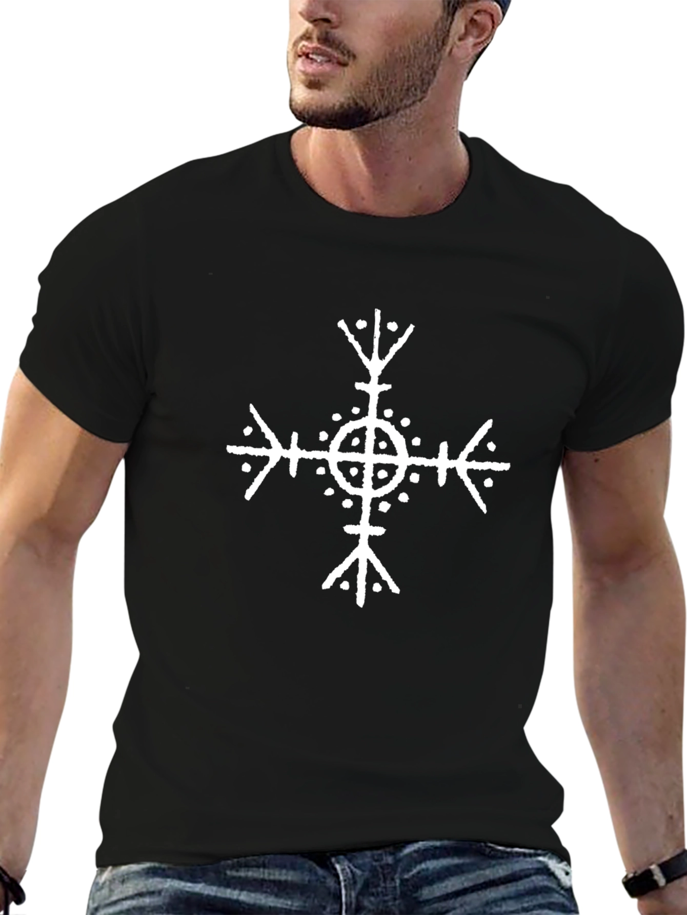Vegvisir Compass Black Tee - Icelandic Rune Symbol Shirt