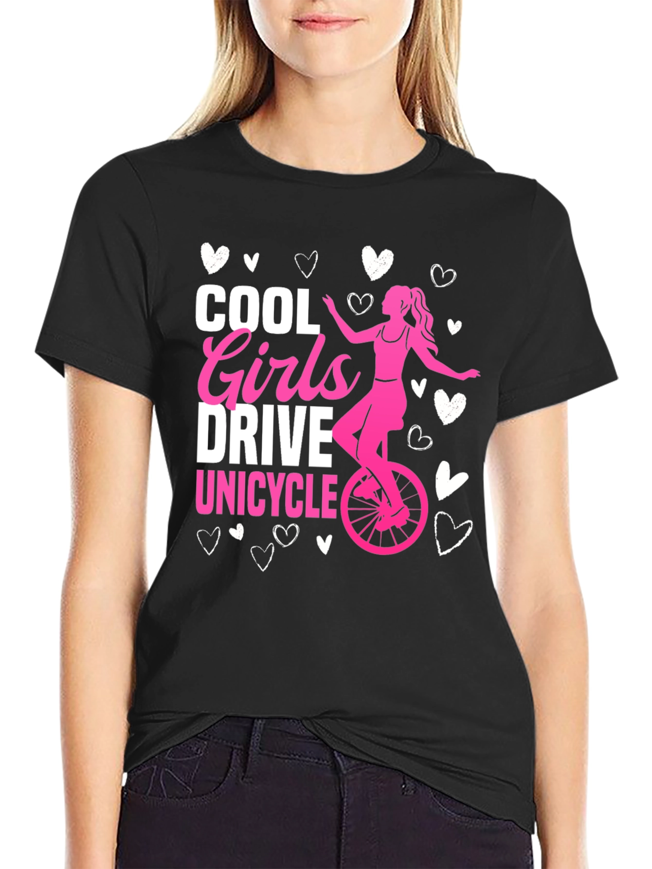 Cool Girls Unicycle Graphic Tee - Black Cotton T-Shirt