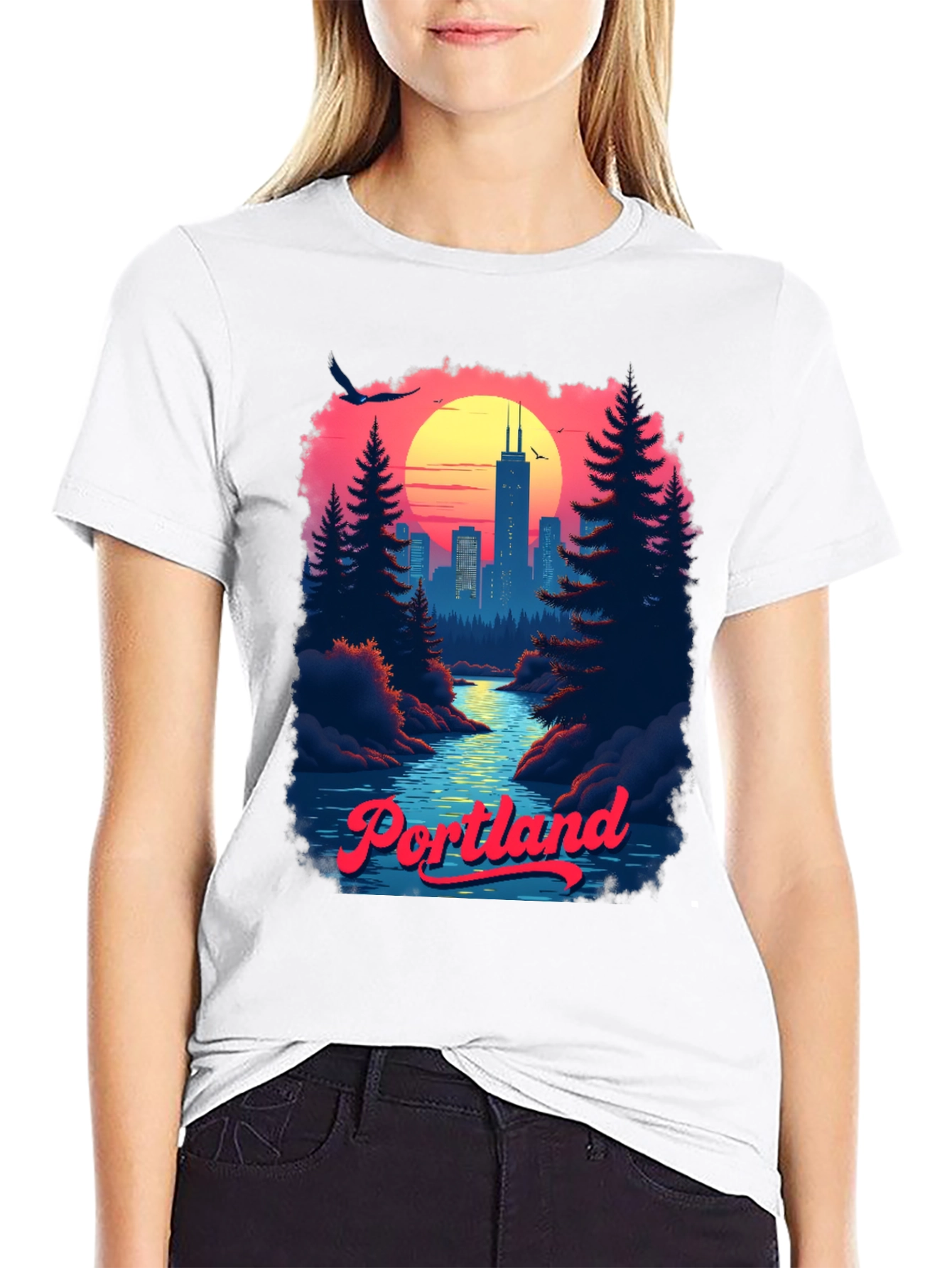 Retro Portland Cityscape Graphic T-Shirt