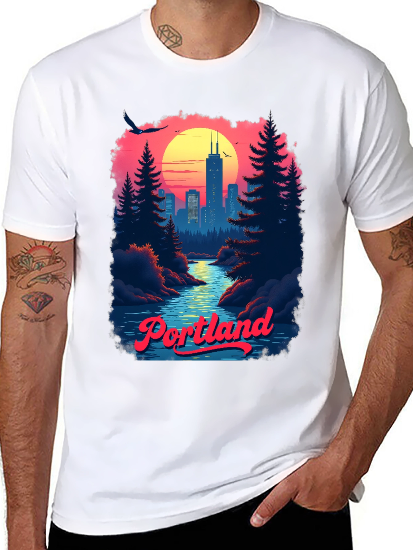 Retro Portland Cityscape Graphic T-Shirt