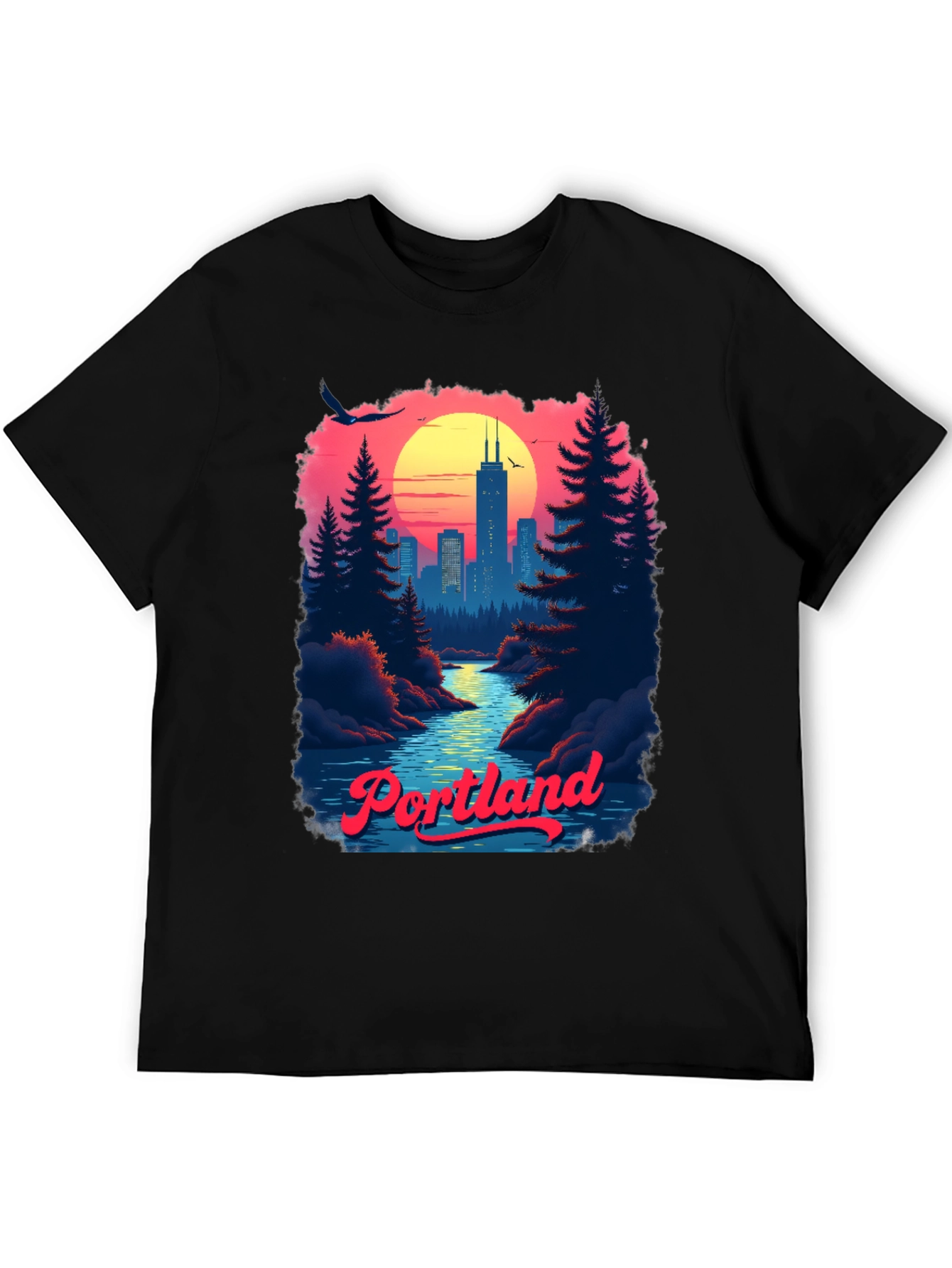 Retro Portland Cityscape Graphic T-Shirt