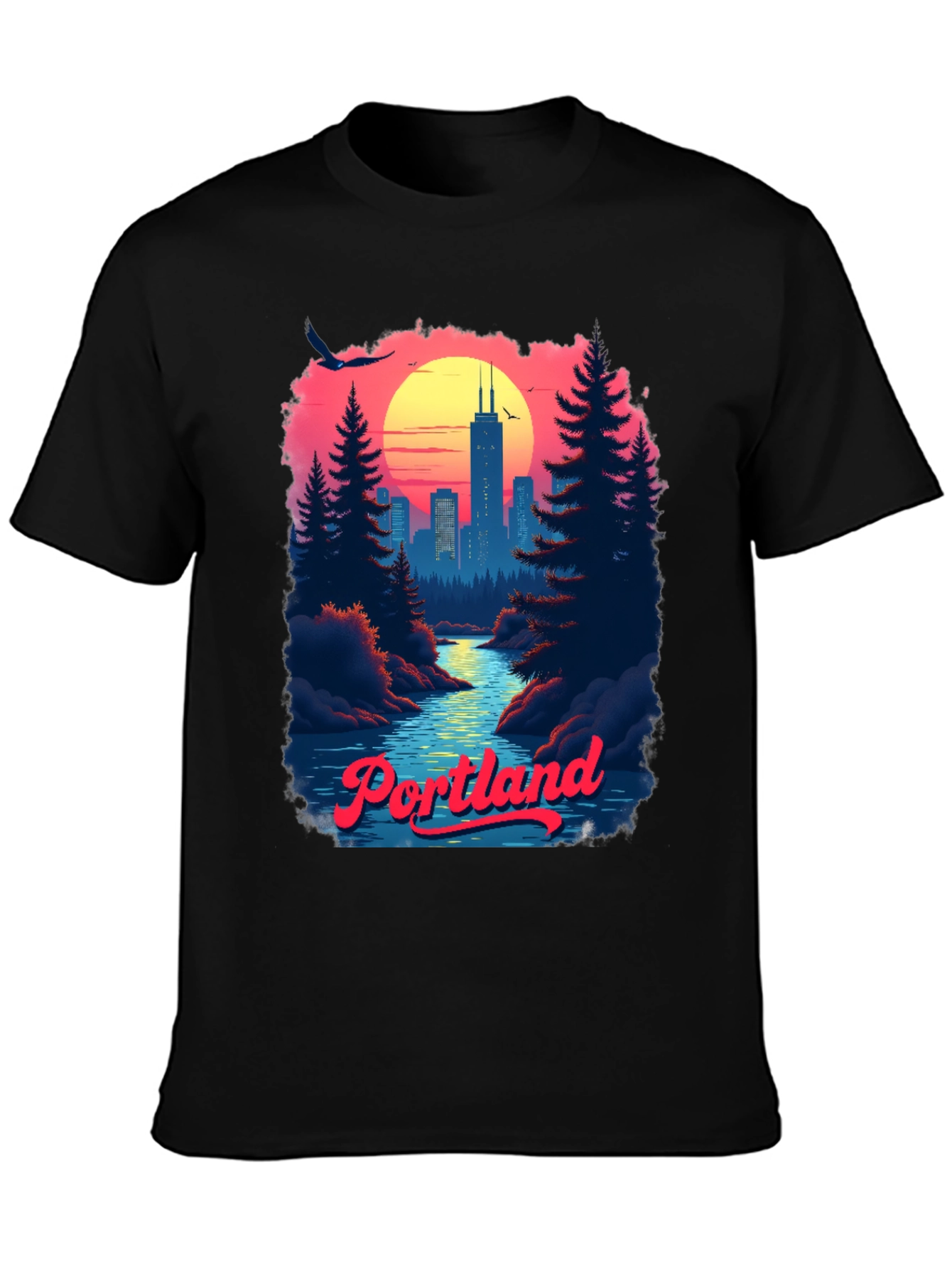 Retro Portland Cityscape Graphic T-Shirt