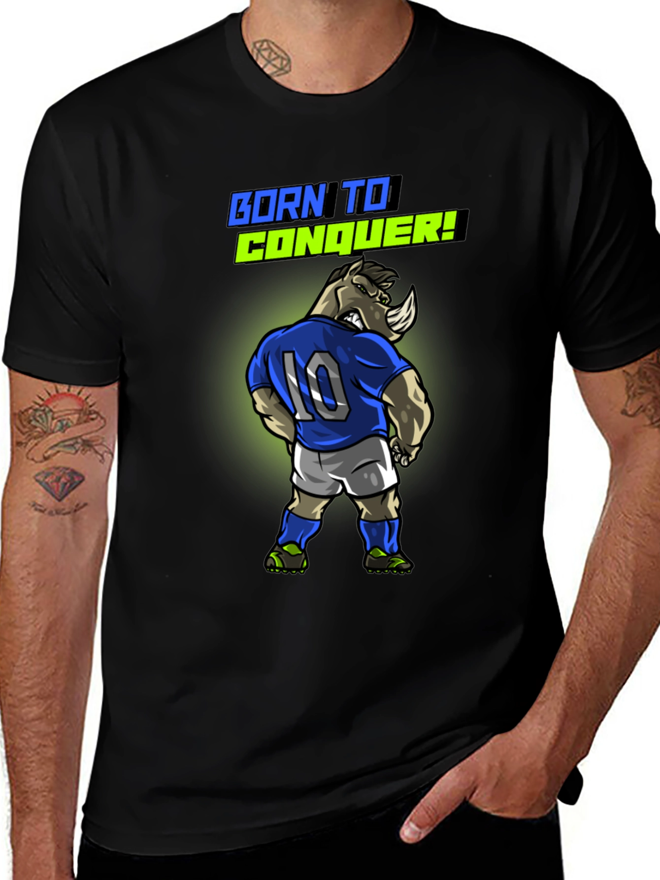 Born To Conquer Rhino Soccer T-Shirt