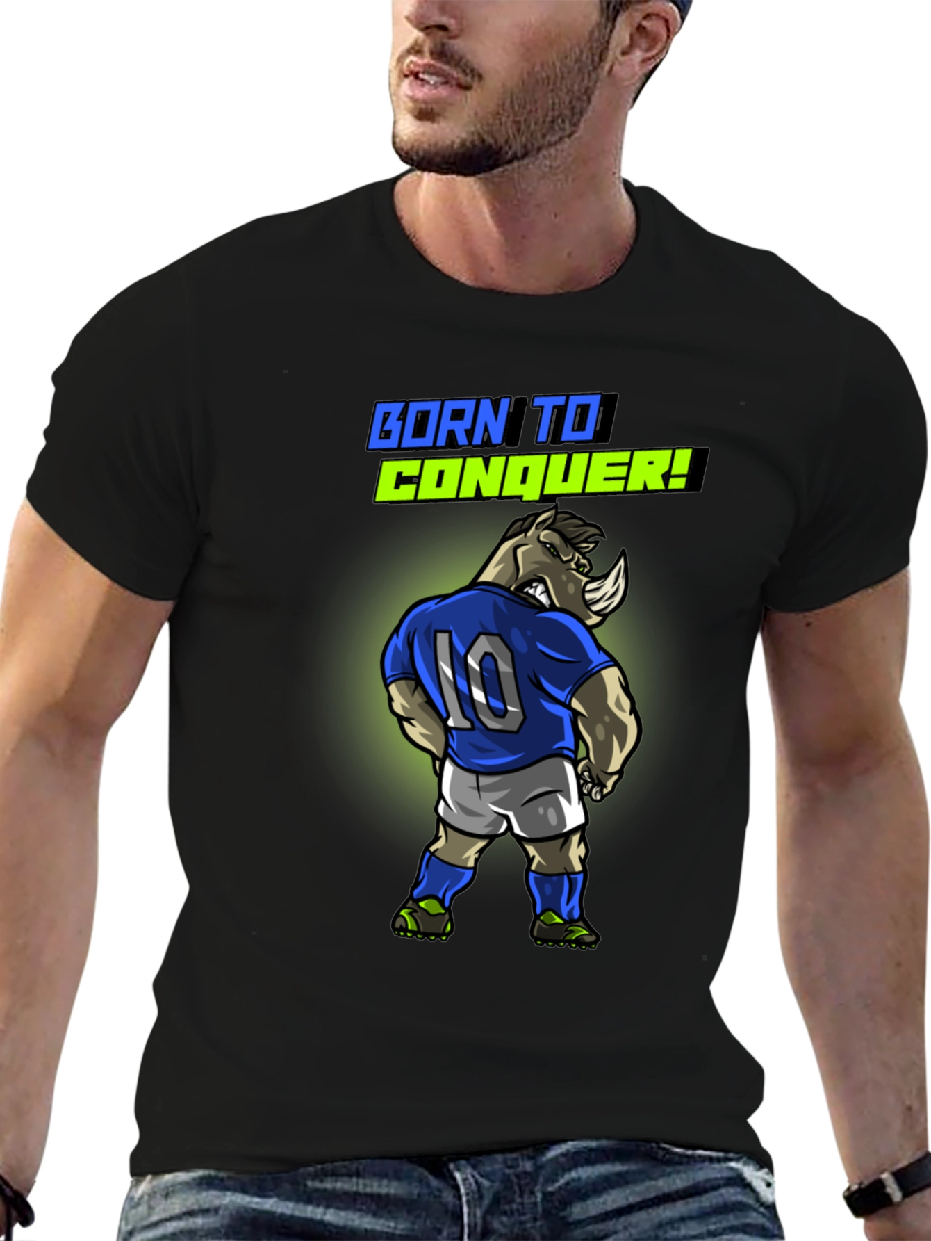 Born To Conquer Rhino Soccer T-Shirt