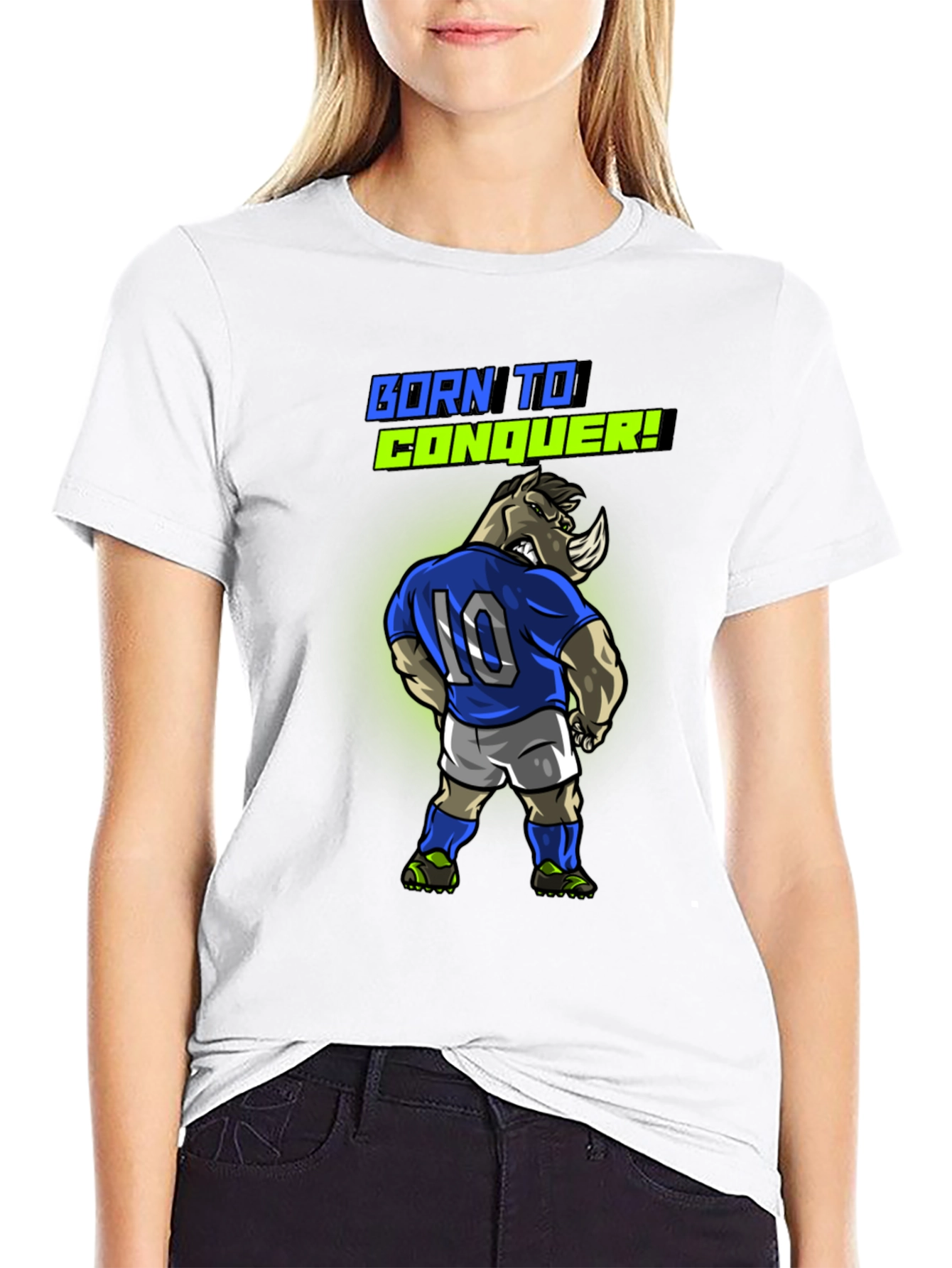 Born To Conquer Rhino Soccer T-Shirt