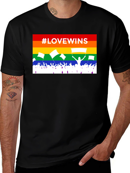 #LoveWins Rainbow Pride T-Shirt - Black Cotton Crew Neck