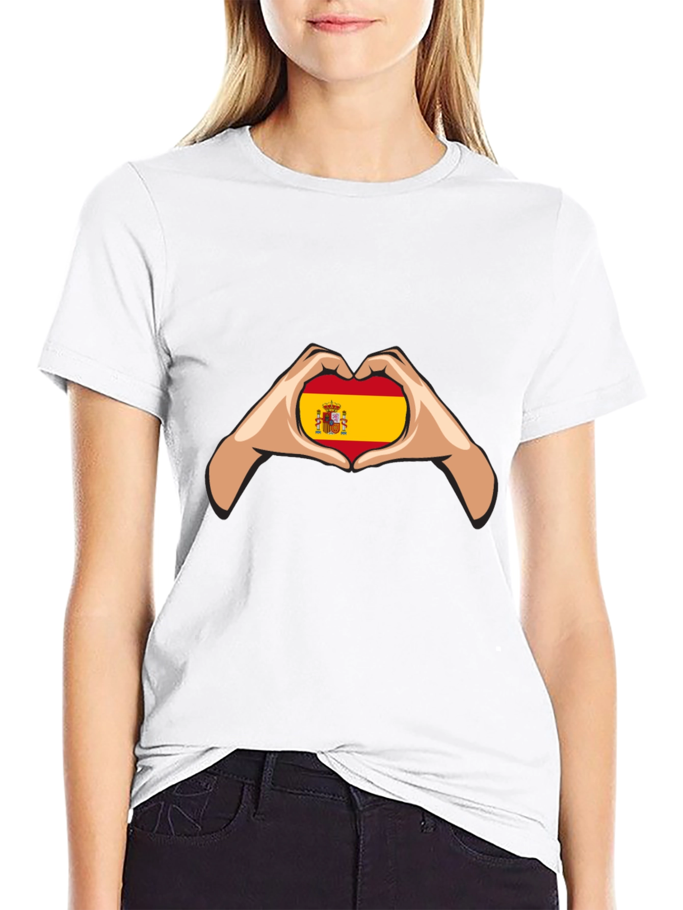 Spain Flag Heart Hands Graphic Tee