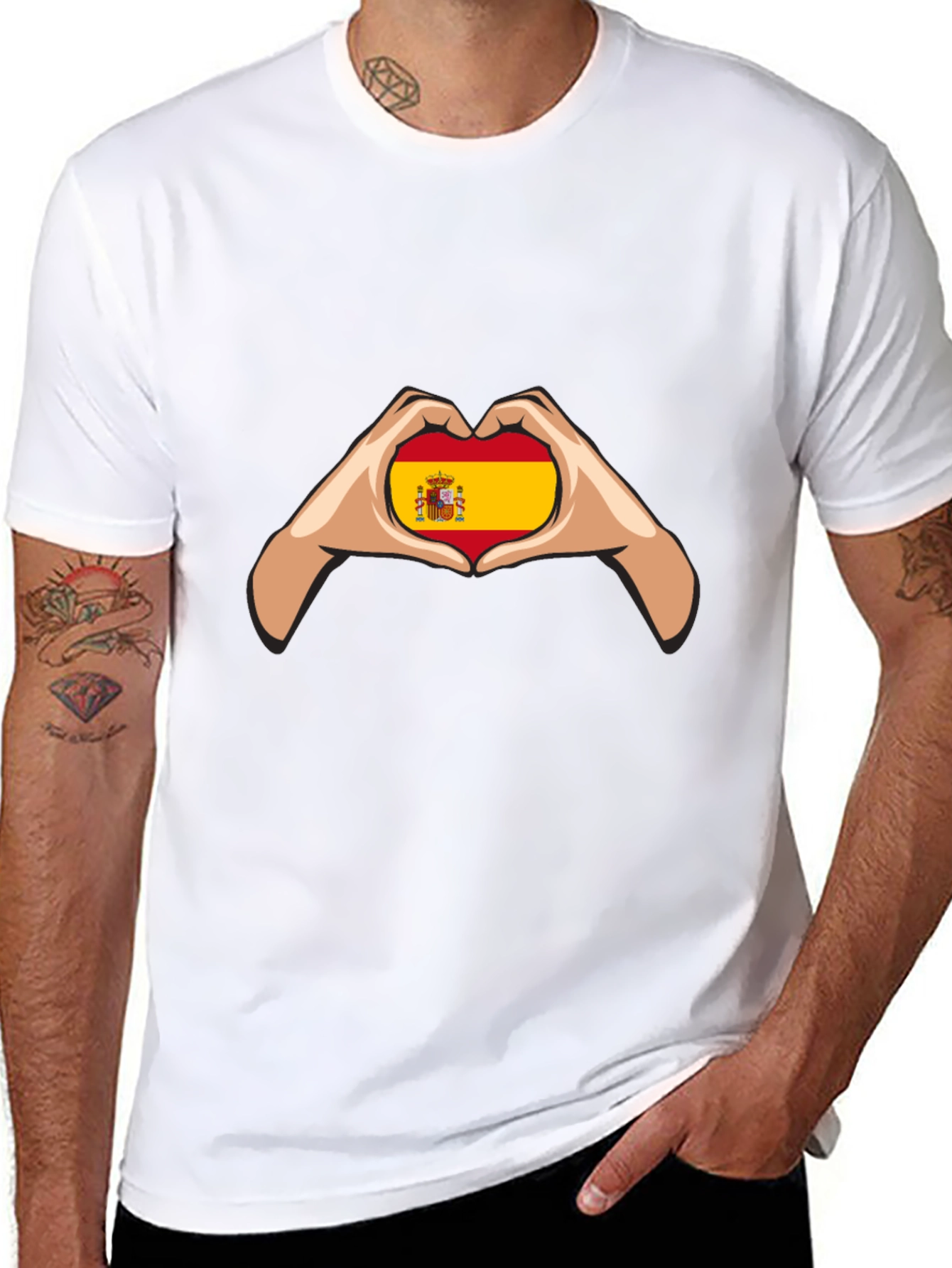 Spain Flag Heart Hands Graphic Tee