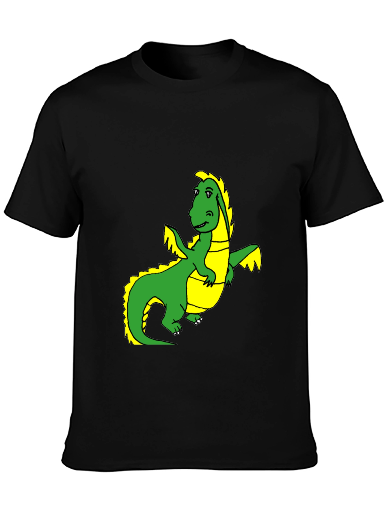 Black T-Shirt with Cartoon Dragon Graphic