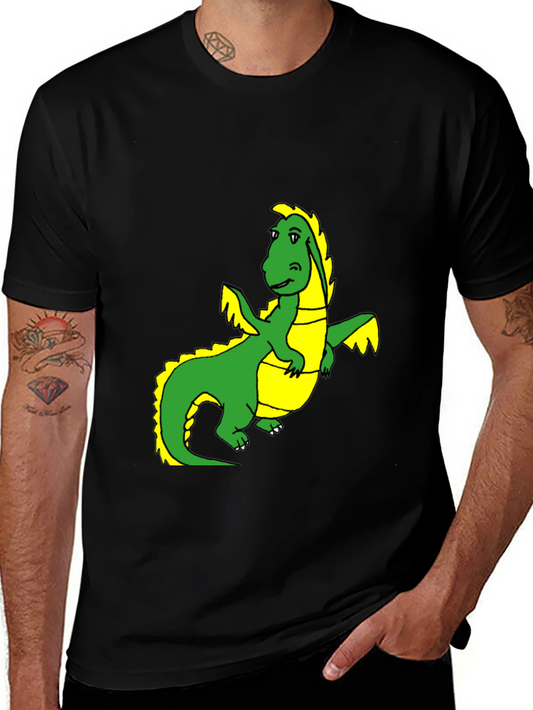 Black T-Shirt with Cartoon Dragon Graphic