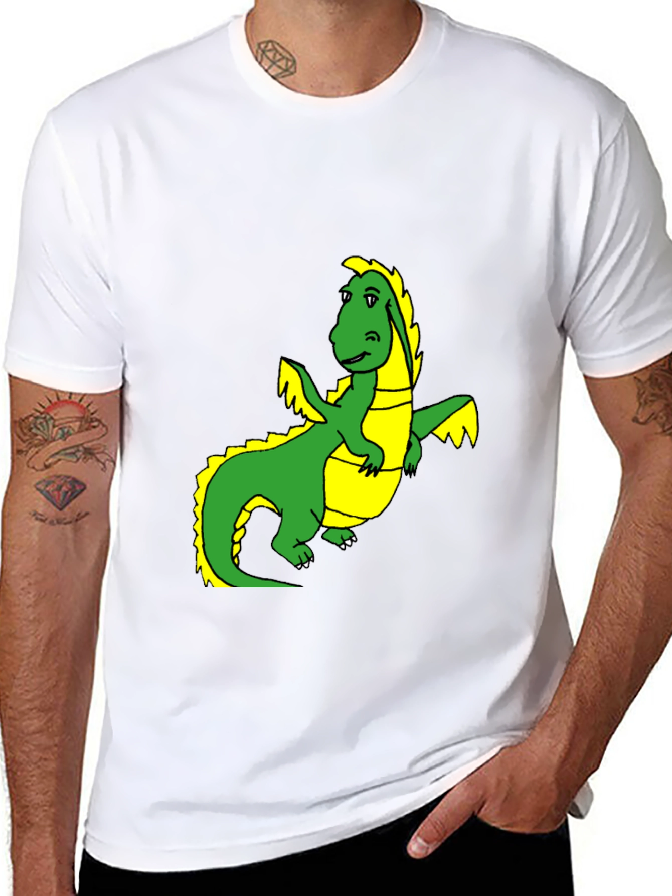 Black T-Shirt with Cartoon Dragon Graphic
