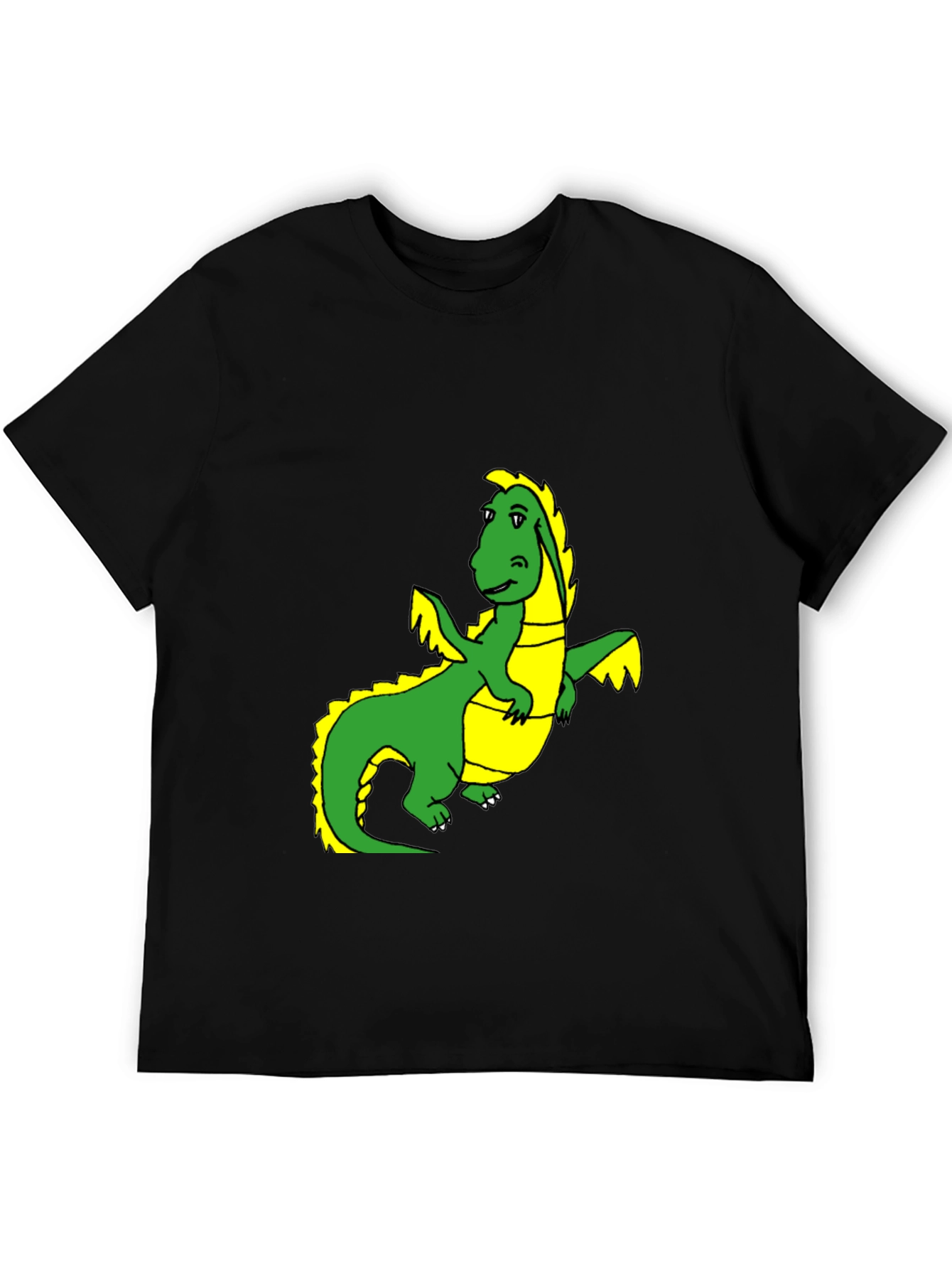 Black T-Shirt with Cartoon Dragon Graphic