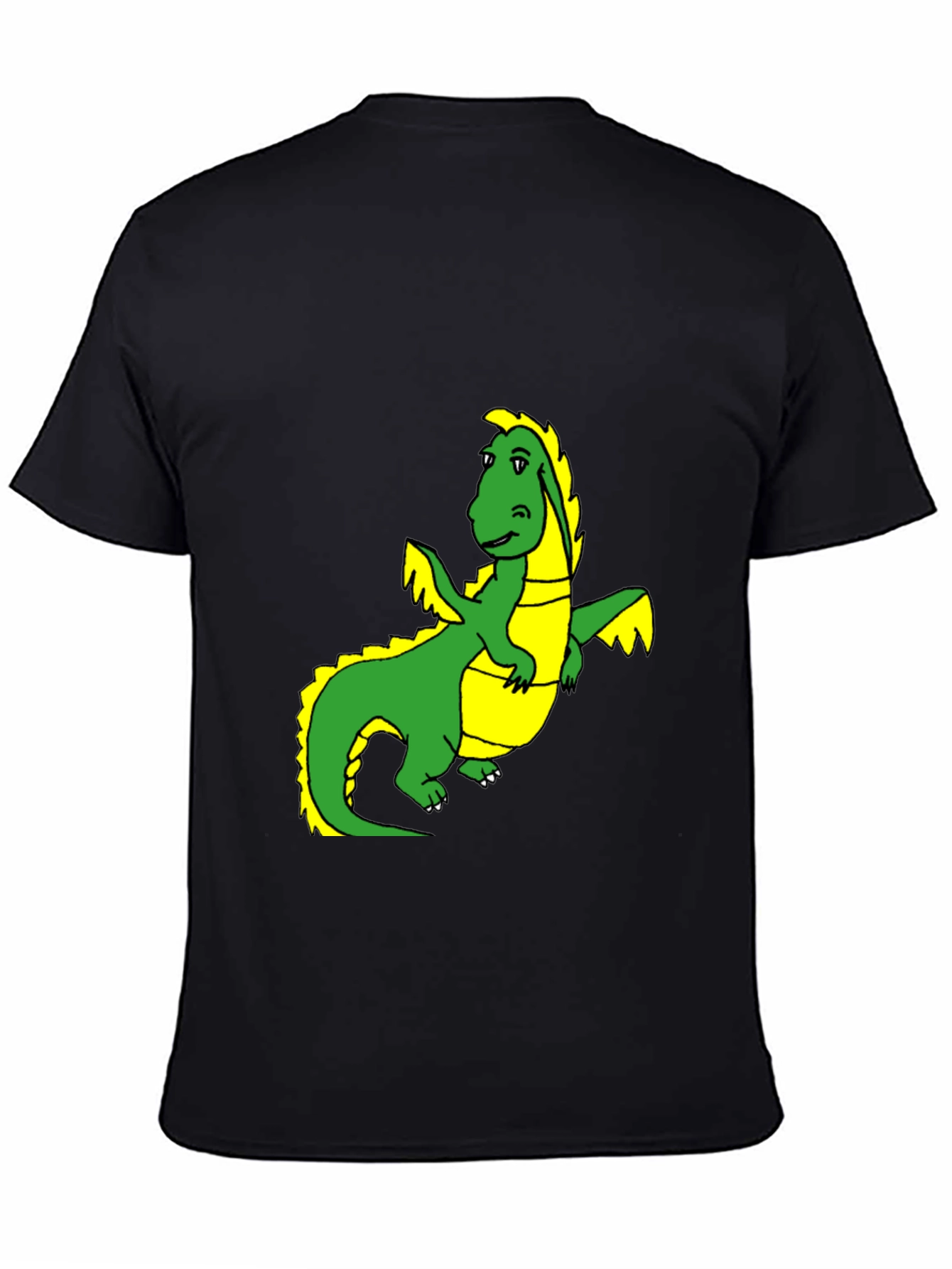 Black T-Shirt with Cartoon Dragon Graphic