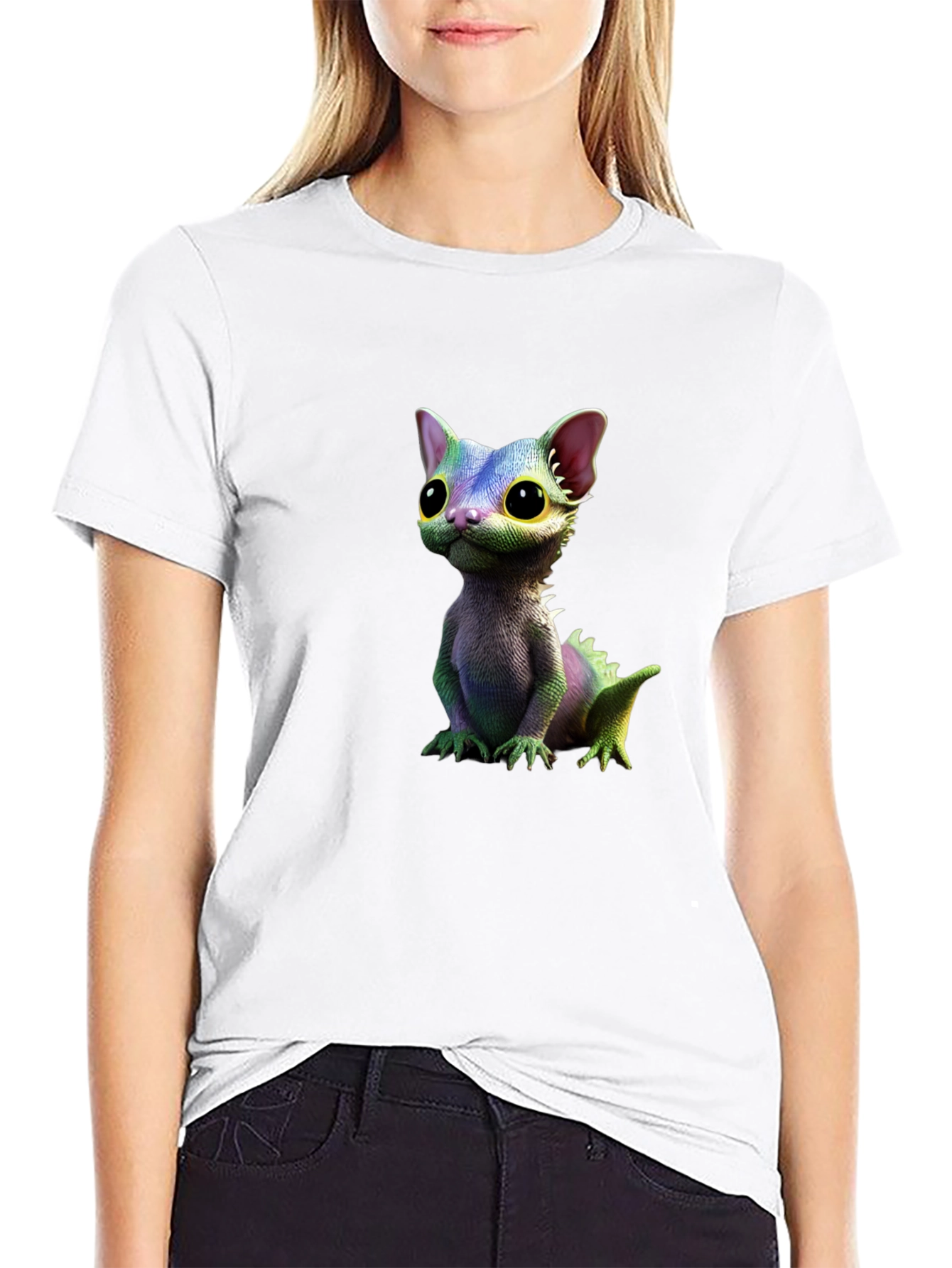 Cartoon Lizard Graphic Tee - Black T-Shirt
