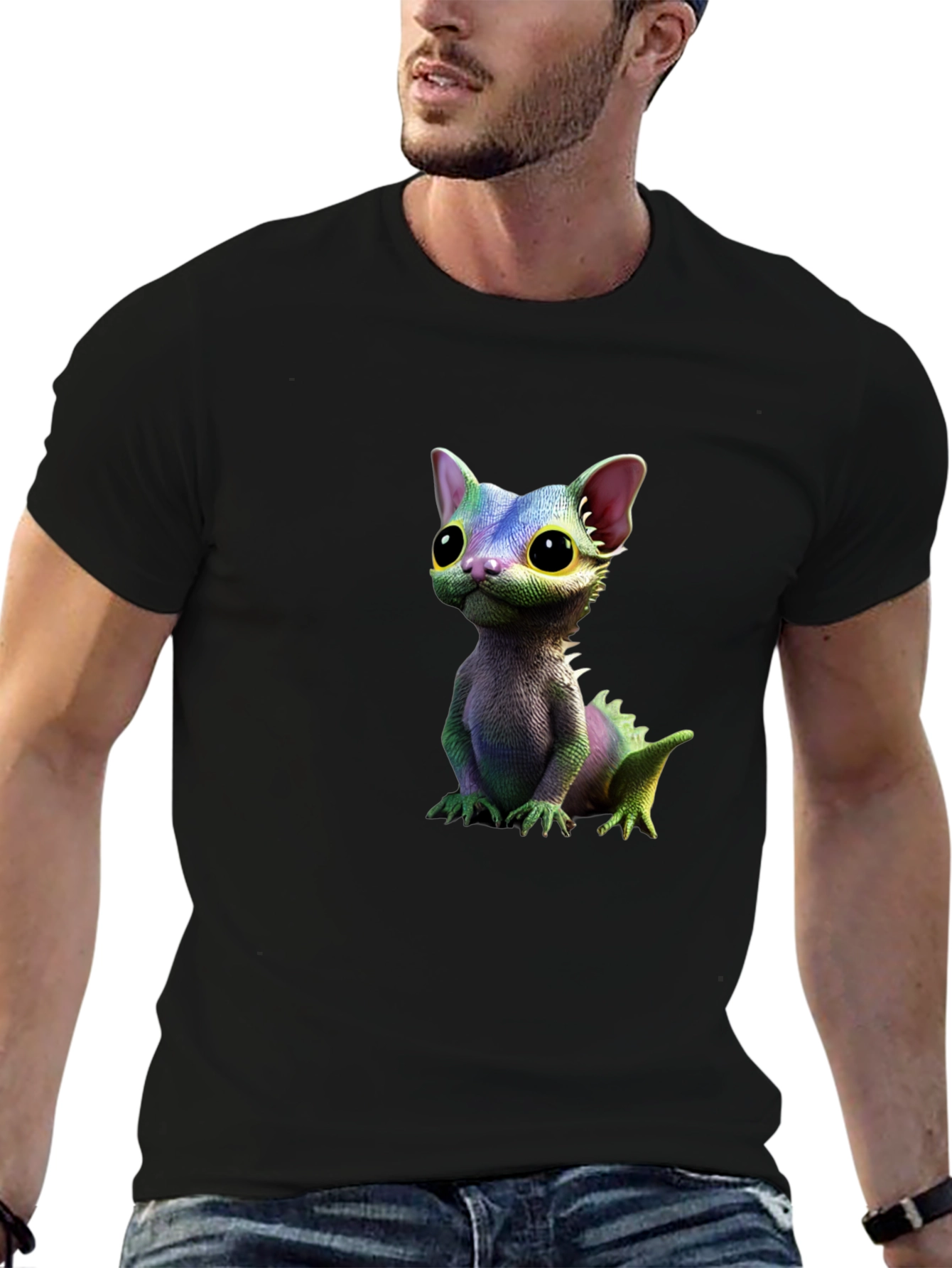 Cartoon Lizard Graphic Tee - Black T-Shirt