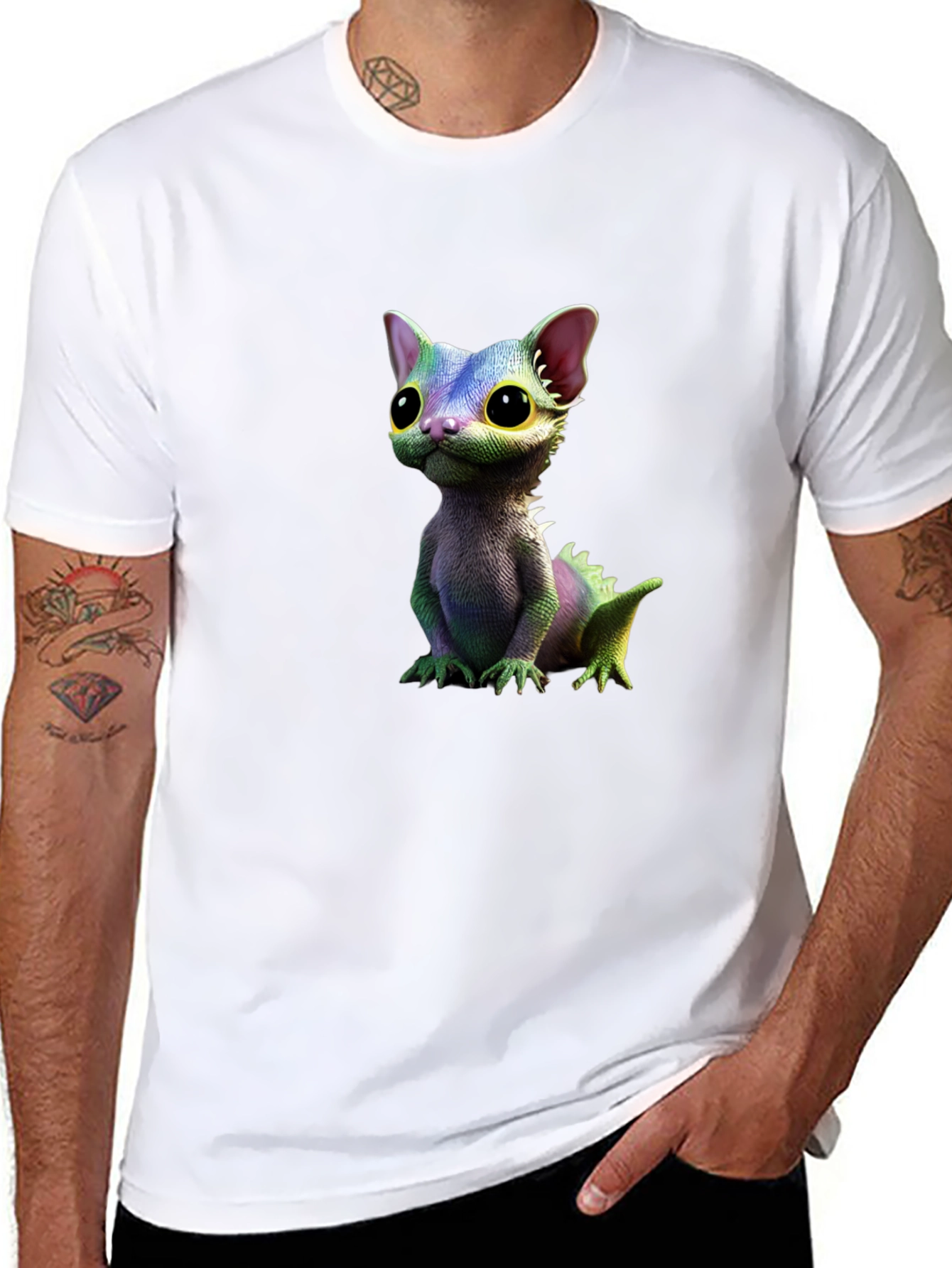 Cartoon Lizard Graphic Tee - Black T-Shirt