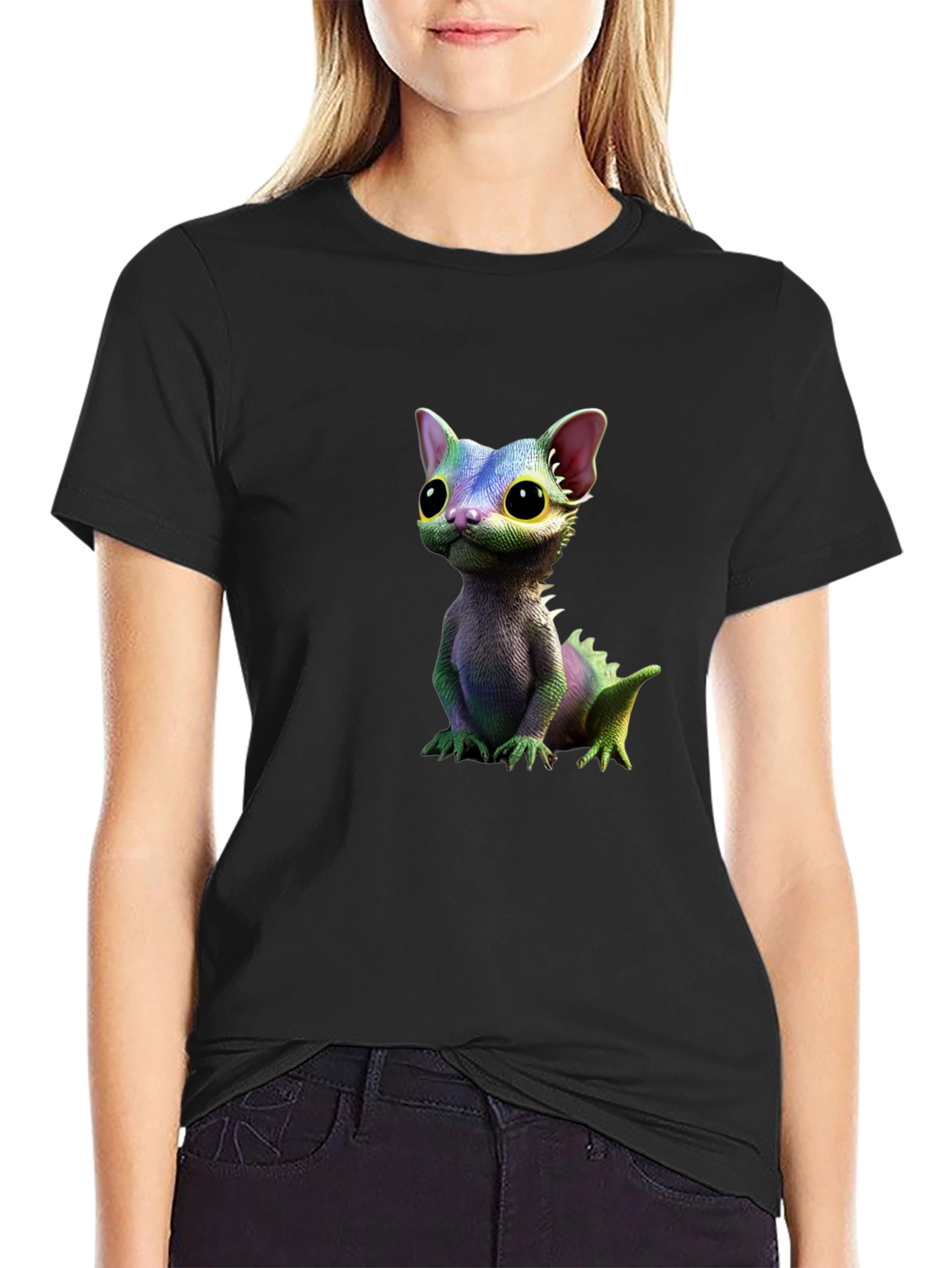 Cartoon Lizard Graphic Tee - Black T-Shirt
