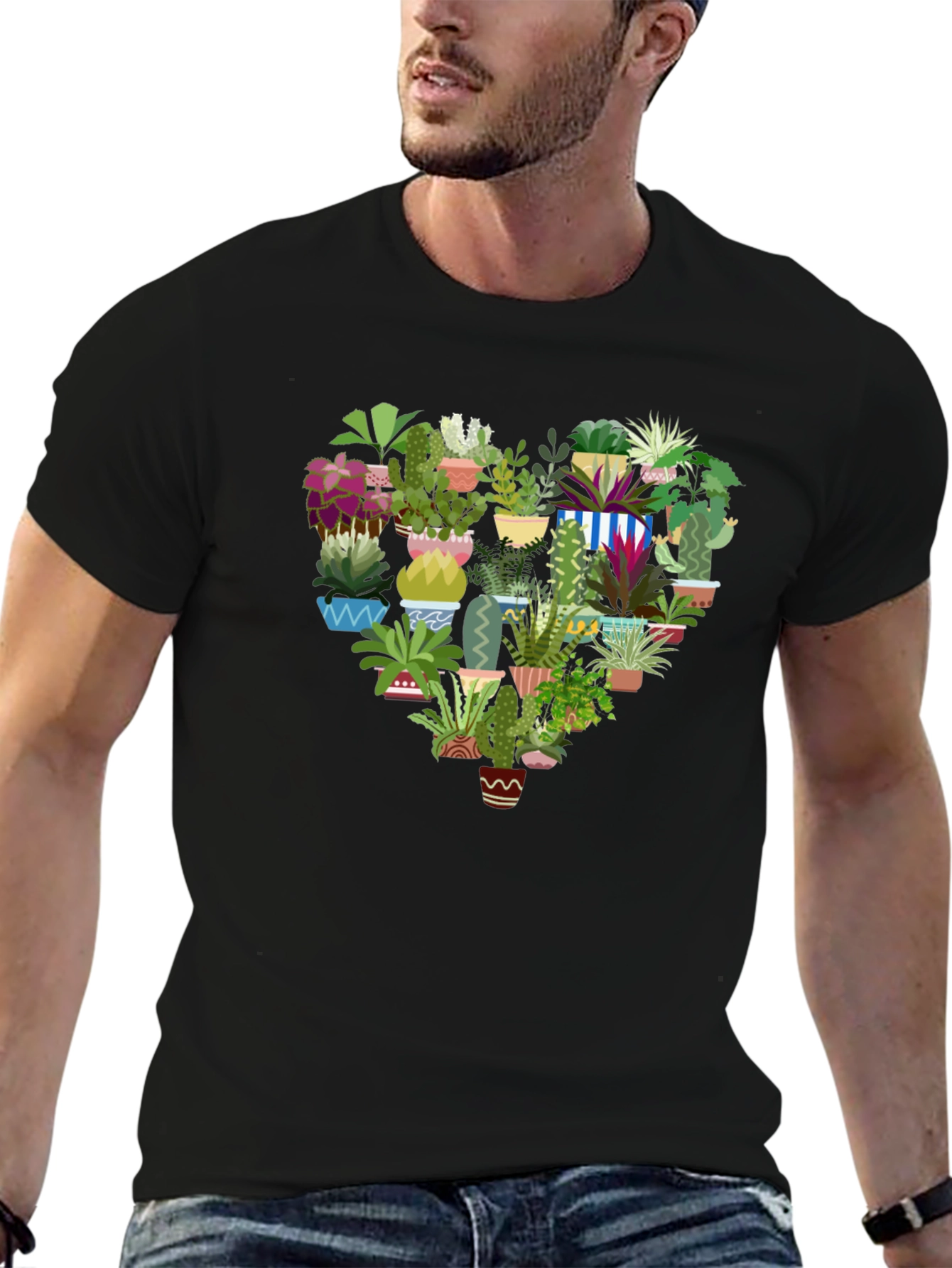 Heart Shaped Plants Graphic T-Shirt - Black