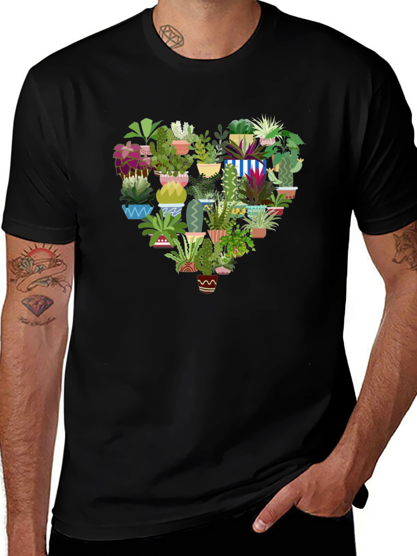 Heart Shaped Plants Graphic T-Shirt - Black