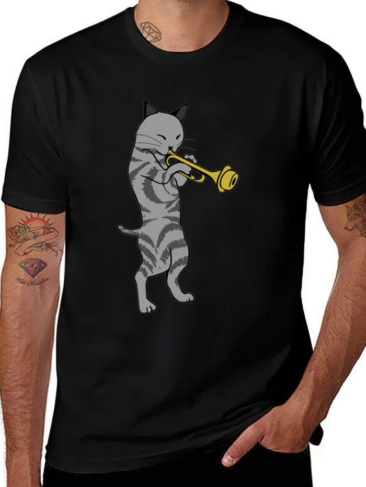 Cat Trumpet Graphic Tee - Black