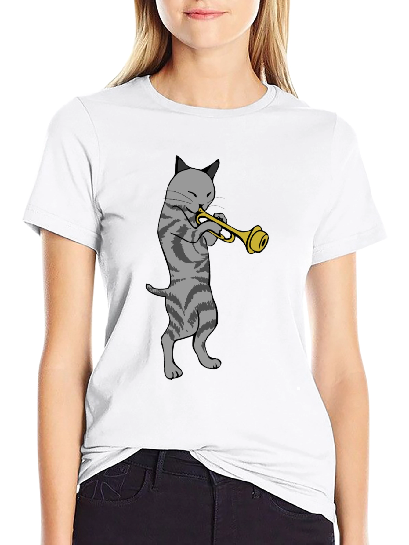 Cat Trumpet Graphic Tee - Black