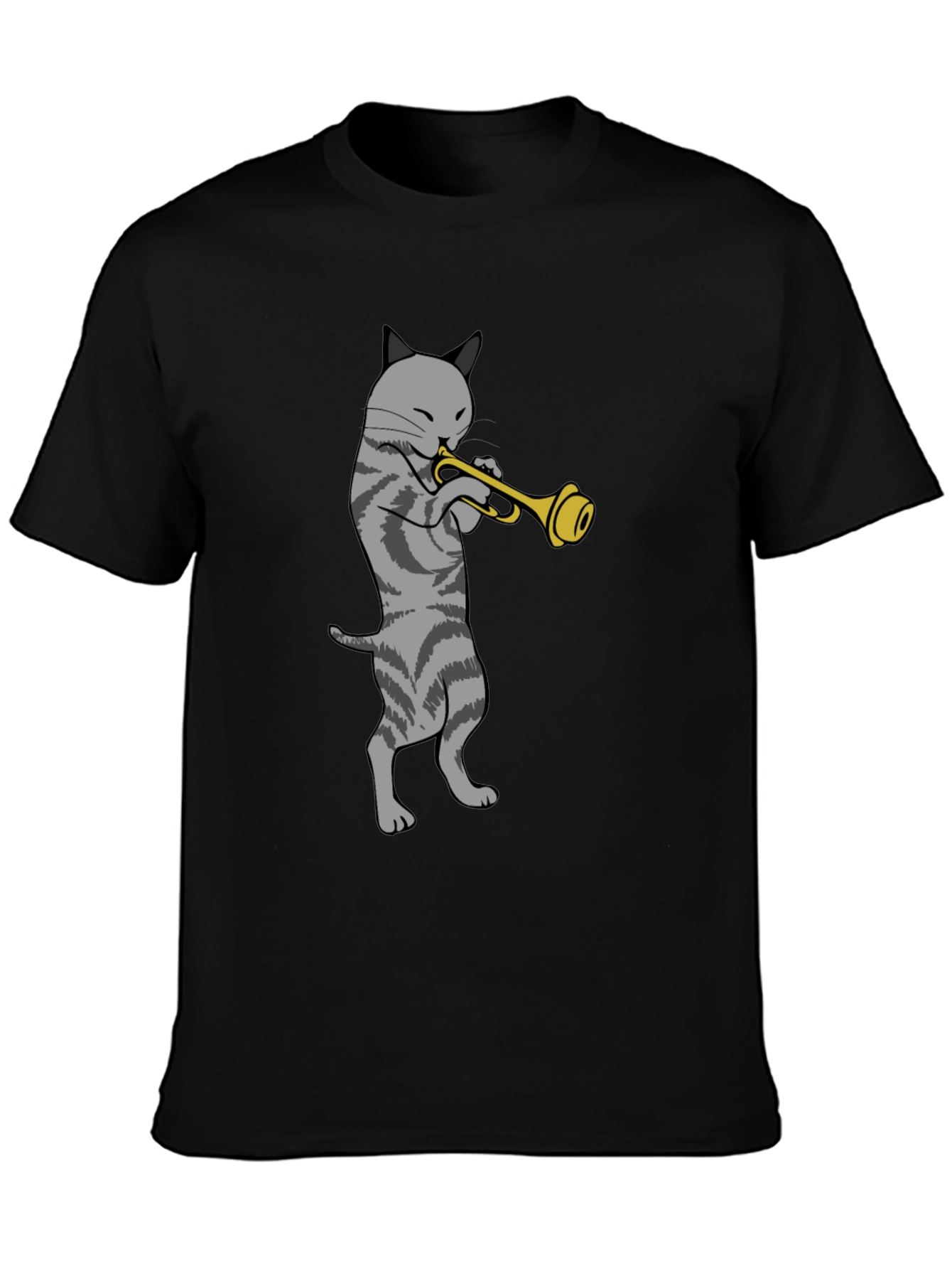 Cat Trumpet Graphic Tee - Black