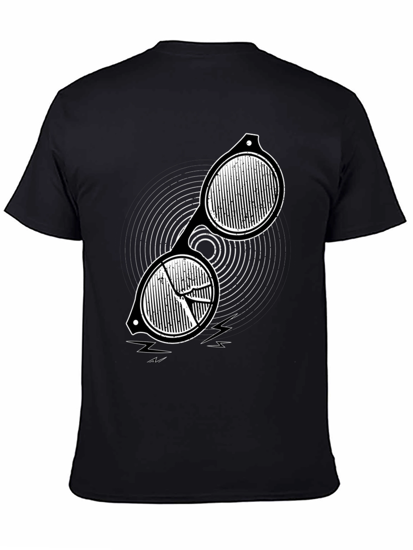 Mens Black Graphic Tee - Retro Sunglasses Design