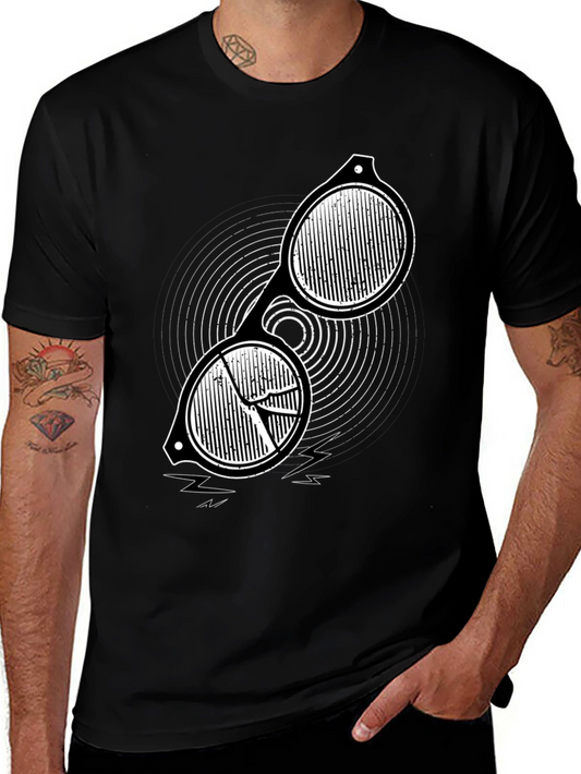 Mens Black Graphic Tee - Retro Sunglasses Design
