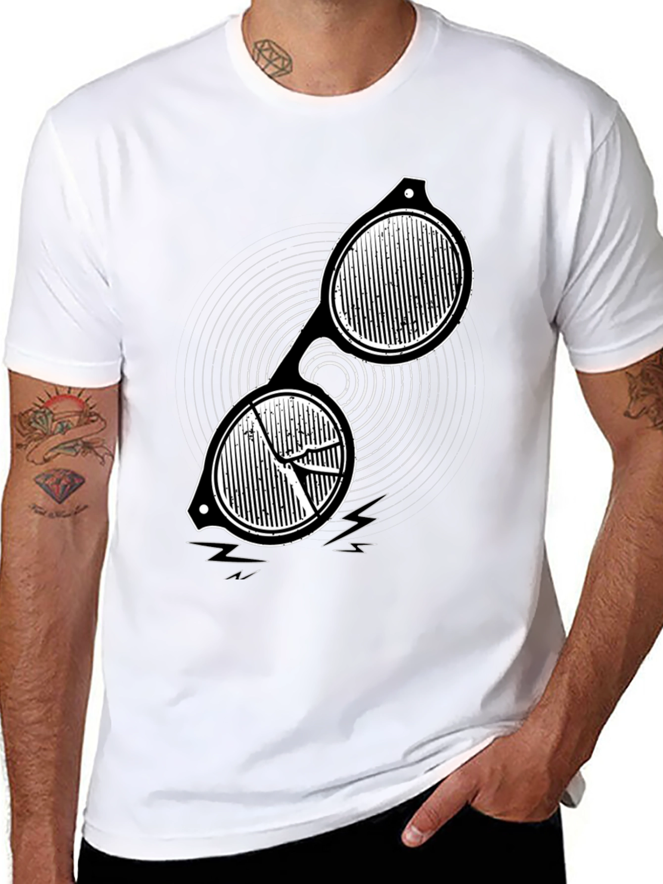 Mens Black Graphic Tee - Retro Sunglasses Design